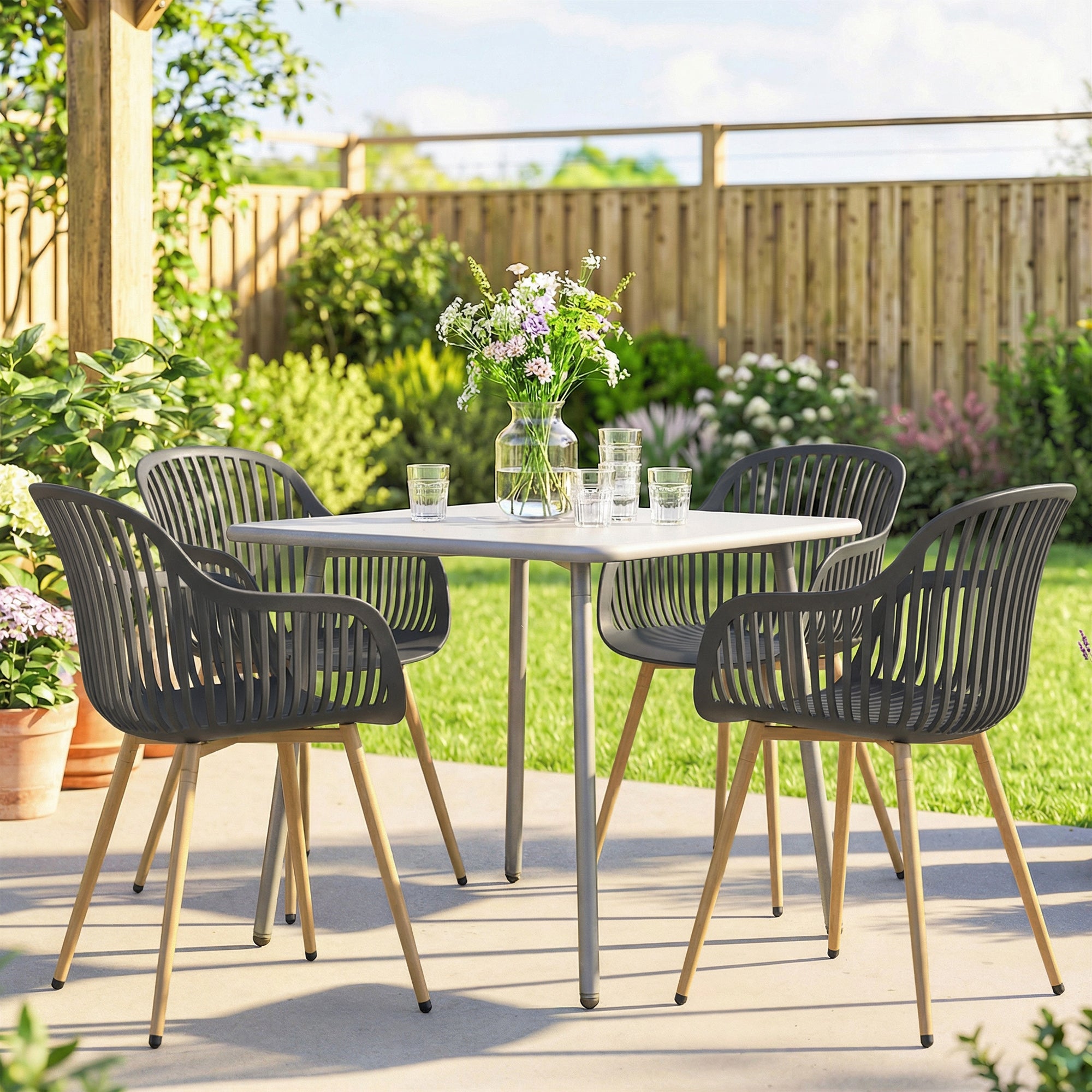 Patio Chairs Set of 4 - Grey UV-Resistant-DECOROLALA