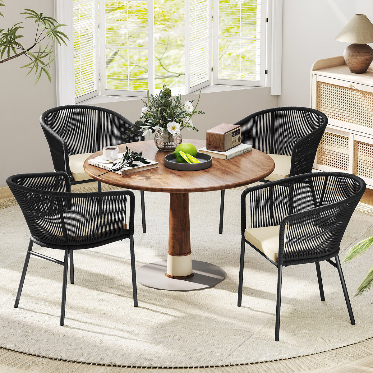 Patio Chairs Set of 4 with Seat Cushion and Curved Backrest for Patio-Black-Patio Dining Chairs-DECOROLALA