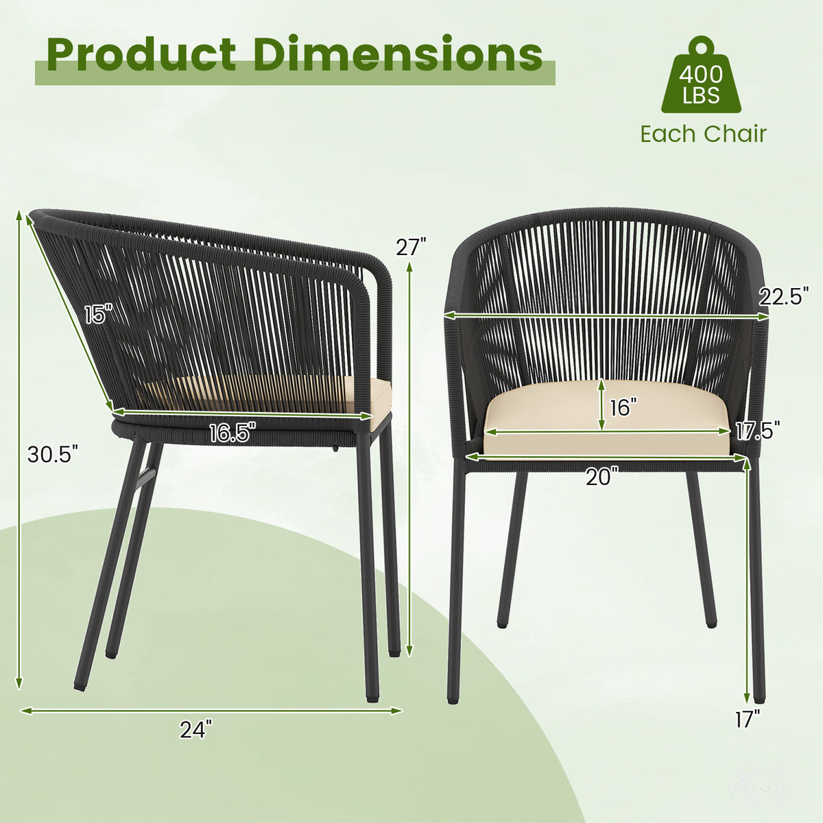 Patio Chairs Set of 4 with Seat Cushion and Curved Backrest for Patio-Black-Patio Dining Chairs-DECOROLALA