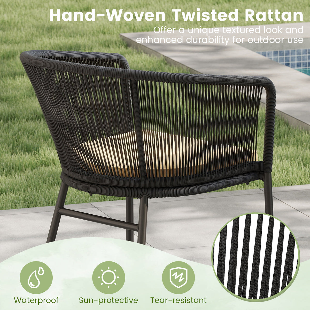 Patio Chairs Set of 4 with Seat Cushion and Curved Backrest for Patio-Black-Patio Dining Chairs-DECOROLALA
