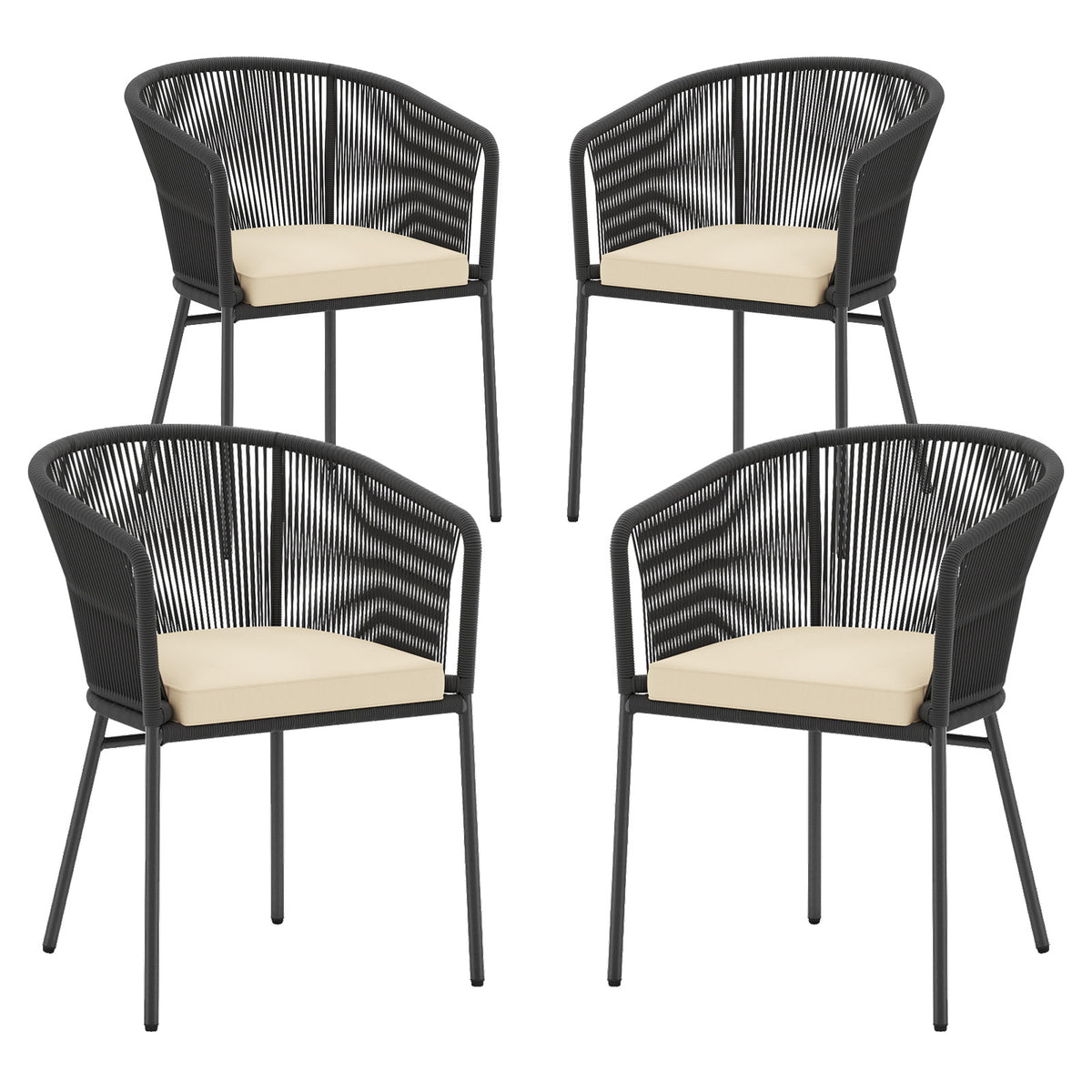 Patio Chairs Set of 4 with Seat Cushion and Curved Backrest for Patio-Black-Patio Dining Chairs-DECOROLALA