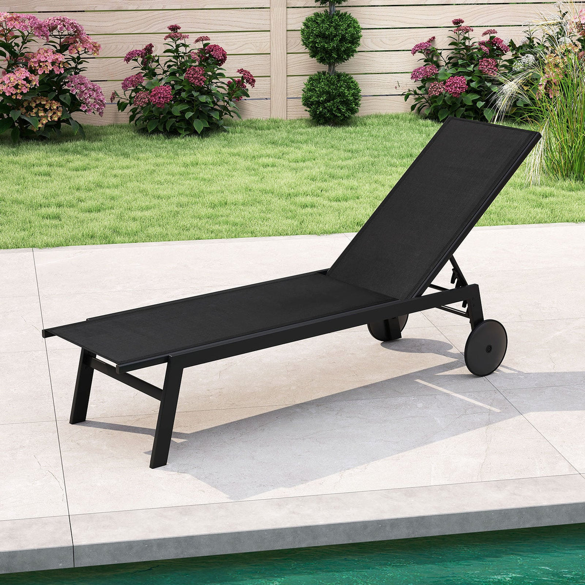 Patio Chaise Lounge Chair with Wheels and 6-Level Adjustable Backrest Set of 1-Outdoor Chaise Lounges-DECOROLALA