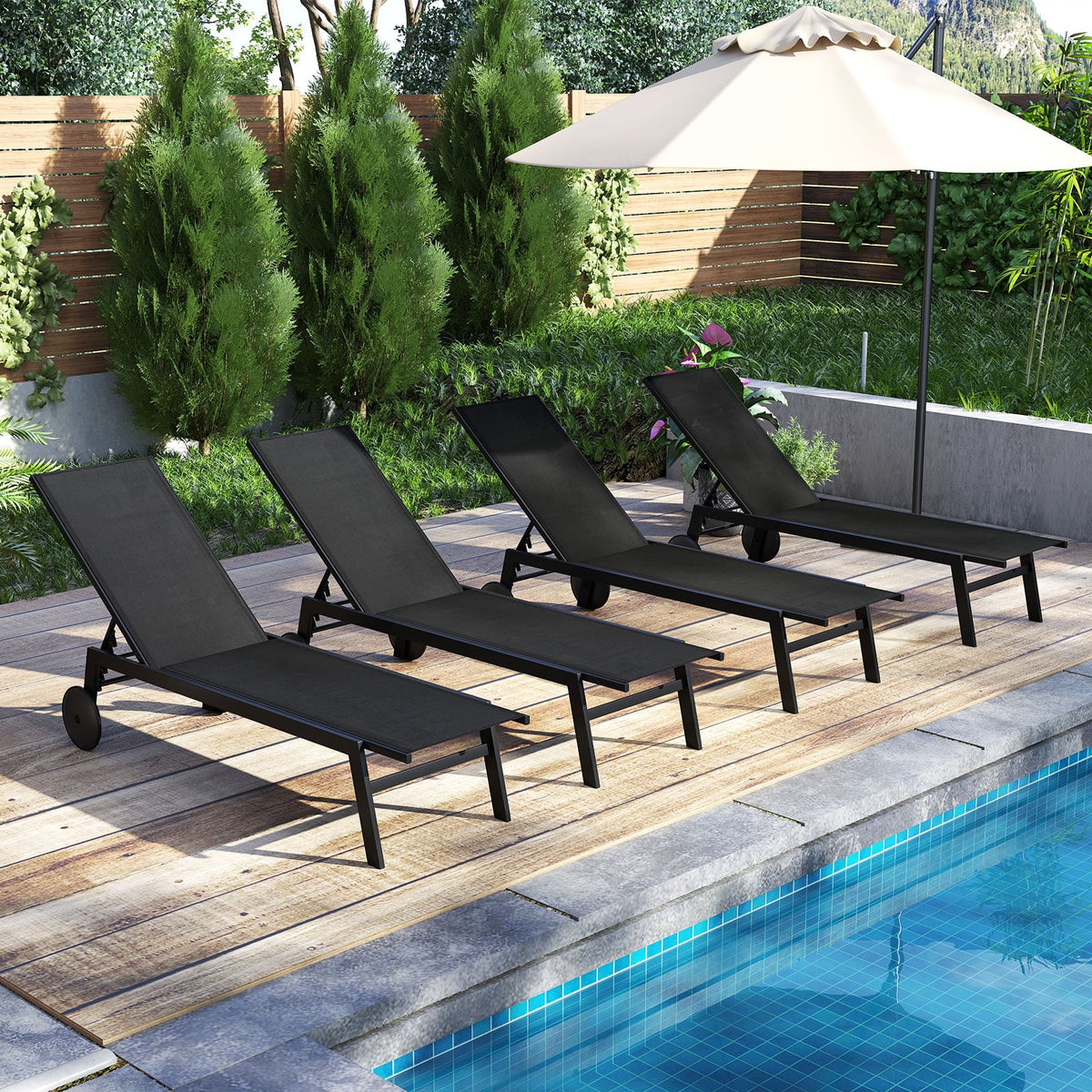 Patio Chaise Lounge Chair with Wheels and 6-Level Adjustable Backrest Set of 1-Outdoor Chaise Lounges-DECOROLALA