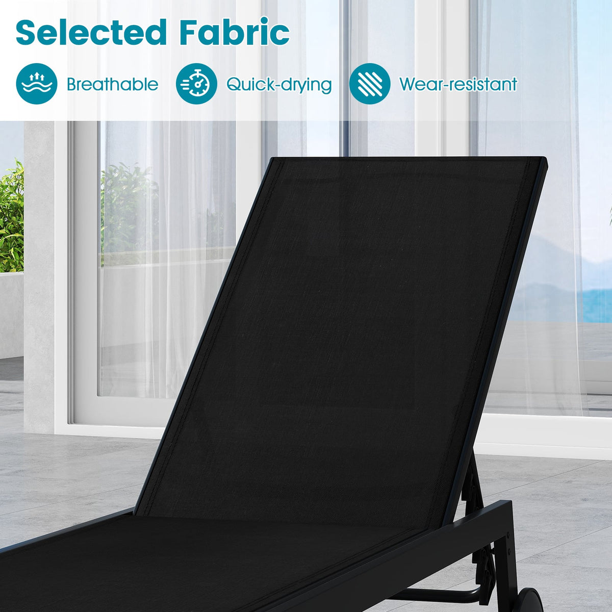 Patio Chaise Lounge Chair with Wheels and 6-Level Adjustable Backrest Set of 1-Outdoor Chaise Lounges-DECOROLALA