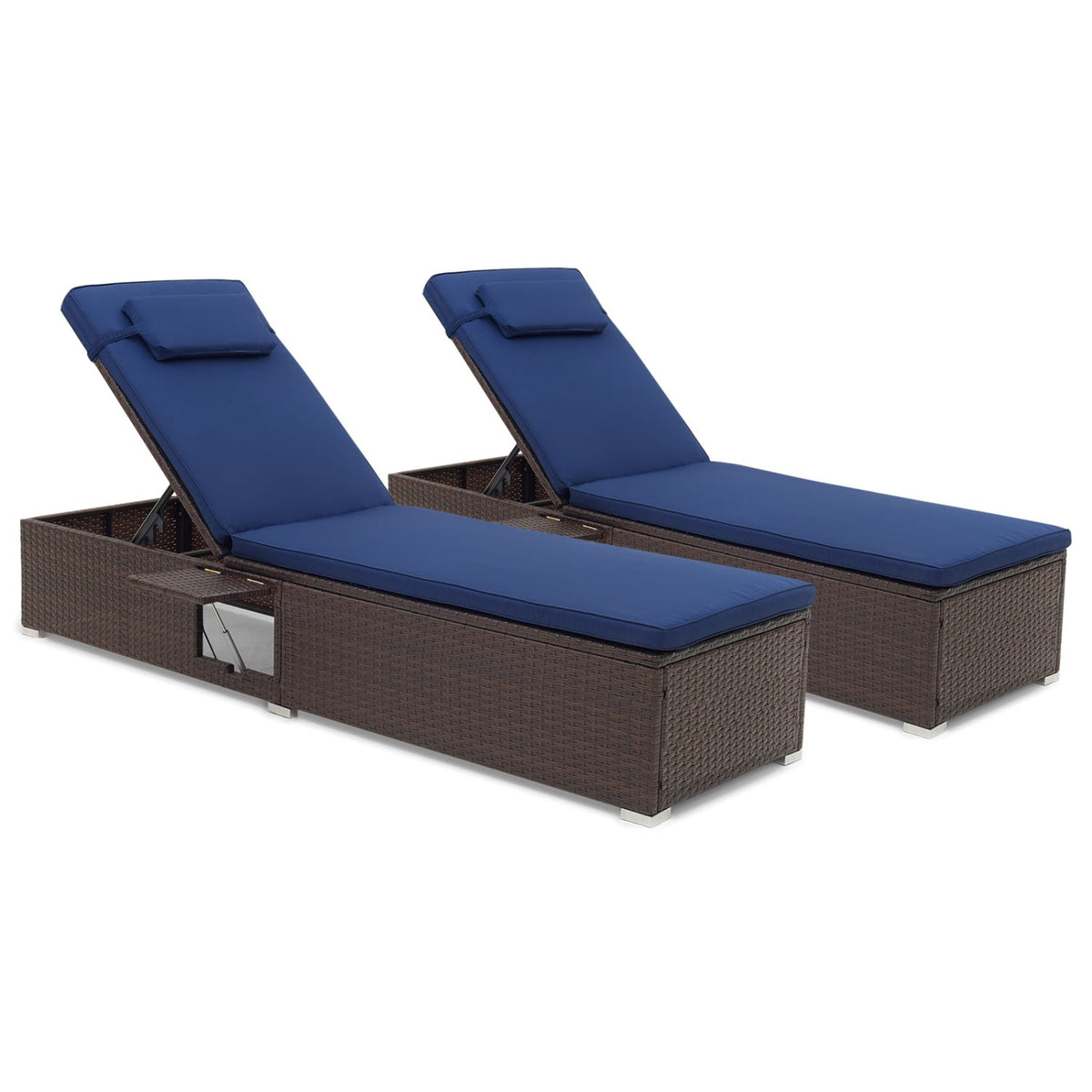 Patio Chaise Lounge Set of 2 with Backrest Seat Cushion and Headrest-Navy-Outdoor Chaise Lounges-DECOROLALA