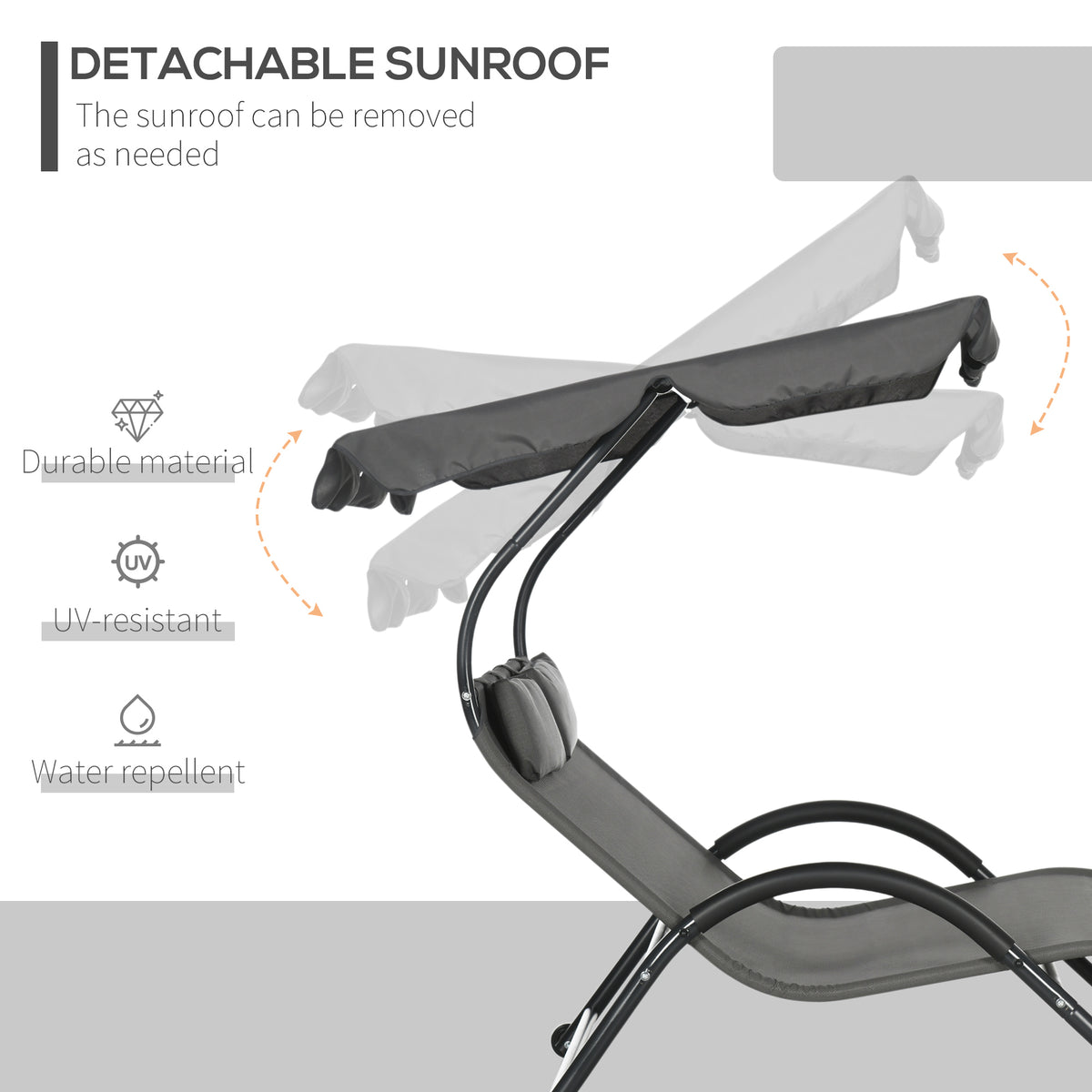 Patio Chaise Lounger, Dark Gray, Sunshade, Mesh, 2-Person, Wheels-Outdoor Chaise Lounges-DECOROLALA