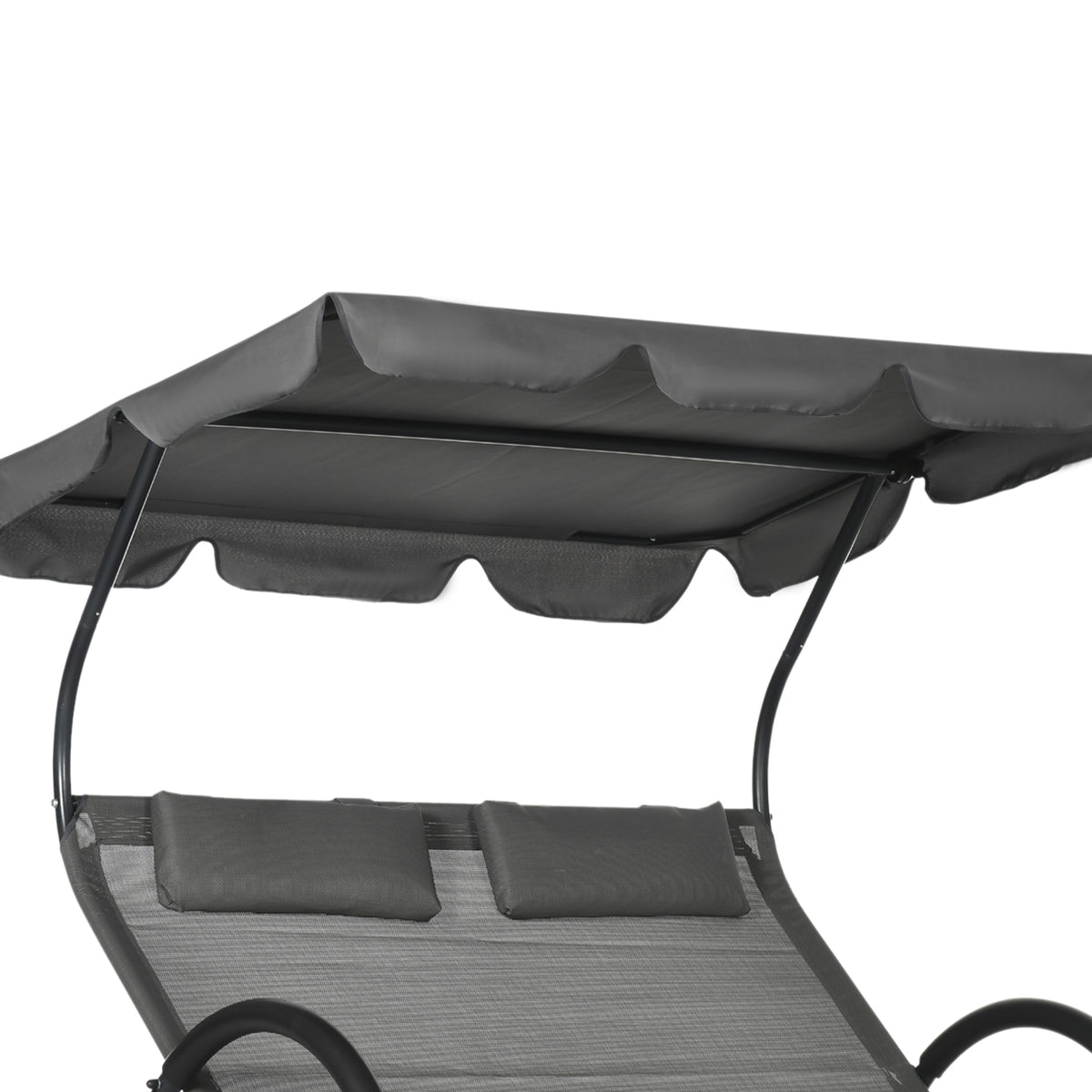 Patio Chaise Lounger, Dark Gray, Sunshade, Mesh, 2-Person, Wheels-Outdoor Chaise Lounges-DECOROLALA