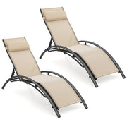Patio Chaise Lounges Set of 2 Outdoor Recliner with 5-Position Backrest-Beige-Outdoor Chaise Lounges-DECOROLALA