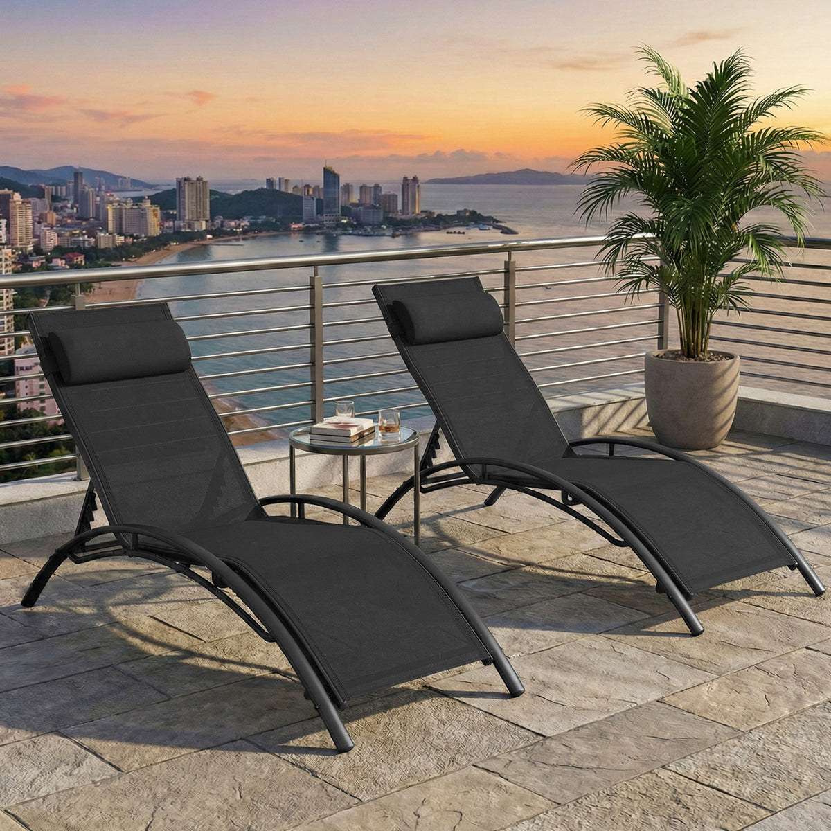 Patio Chaise Lounges Set of 2 Outdoor Recliner with 5-Position Backrest-Black-Outdoor Chaise Lounges-DECOROLALA