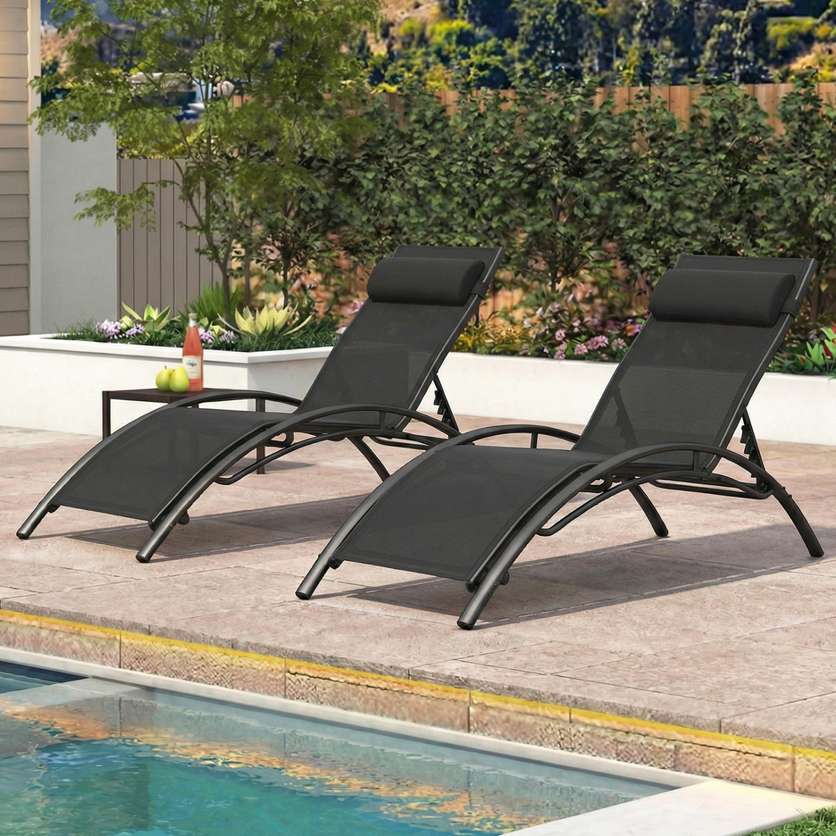 Patio Chaise Lounges Set of 2 Outdoor Recliner with 5-Position Backrest-Black-Outdoor Chaise Lounges-DECOROLALA