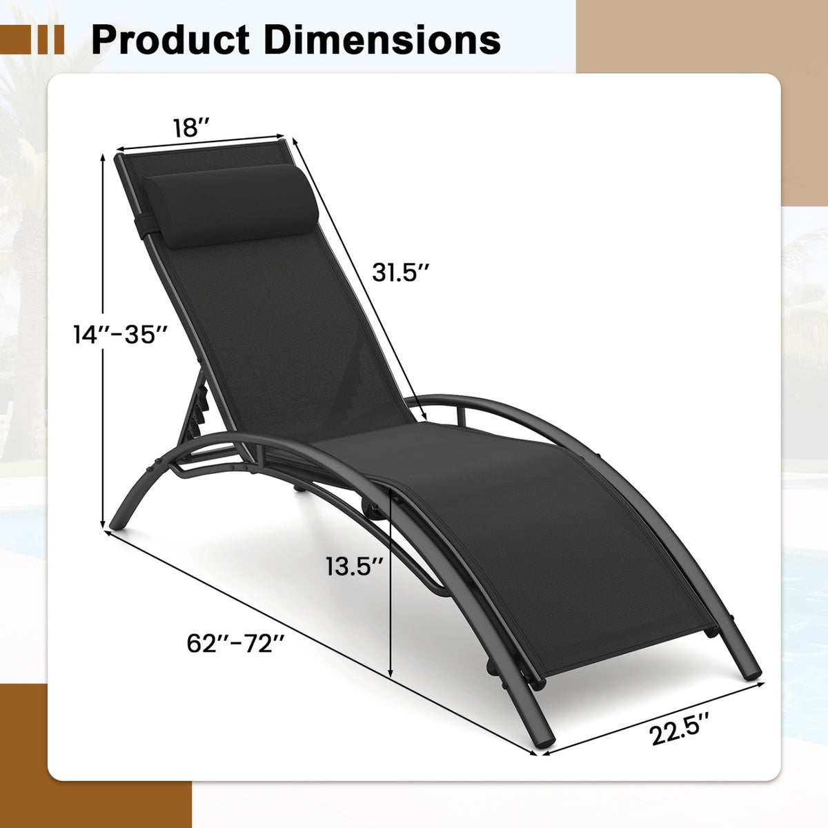 Patio Chaise Lounges Set of 2 Outdoor Recliner with 5-Position Backrest-Black-Outdoor Chaise Lounges-DECOROLALA