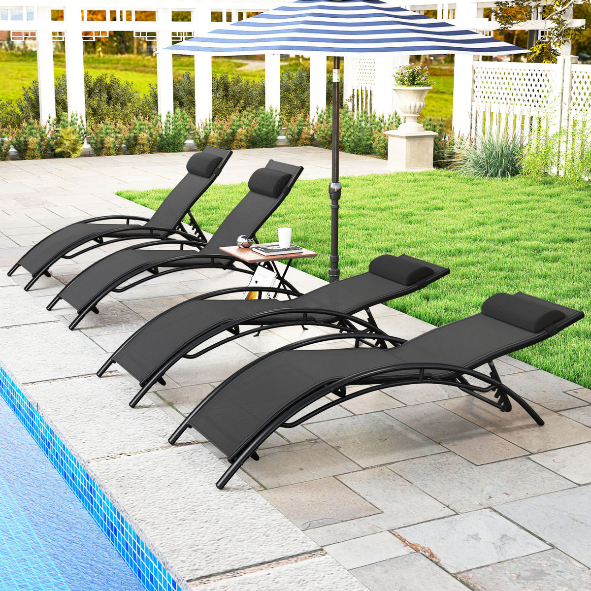 Patio Chaise Lounges Set of 2 Outdoor Recliner with 5-Position Backrest-Black-Outdoor Chaise Lounges-DECOROLALA