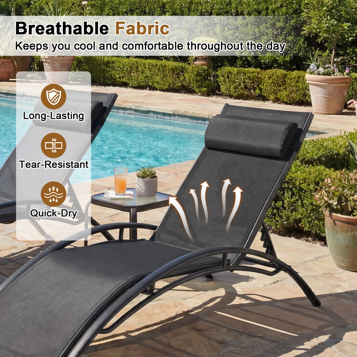 Patio Chaise Lounges Set of 2 Outdoor Recliner with 5-Position Backrest-Black-Outdoor Chaise Lounges-DECOROLALA