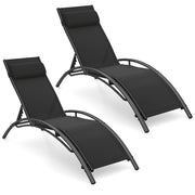 Patio Chaise Lounges Set of 2 Outdoor Recliner with 5-Position Backrest-Black-Outdoor Chaise Lounges-DECOROLALA