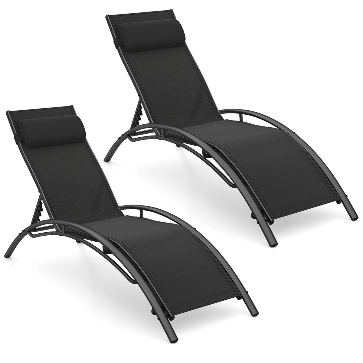 Patio Chaise Lounges Set of 2 Outdoor Recliner with 5-Position Backrest-Black-Outdoor Chaise Lounges-DECOROLALA
