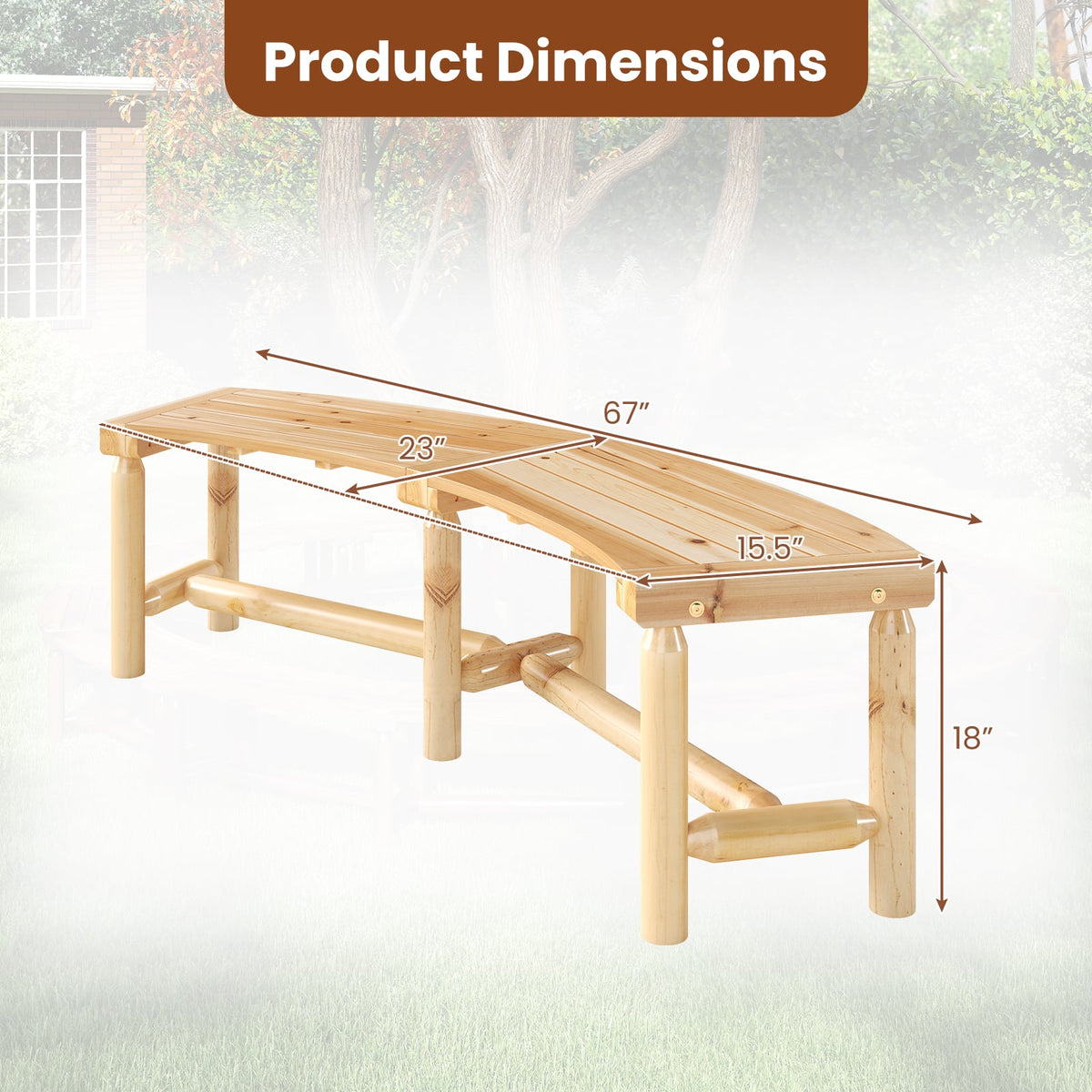 Patio Curved Bench Solid Wood Fire Pit Bench Outdoor Backless Loveseat-Natural-Outdoor Benches-DECOROLALA