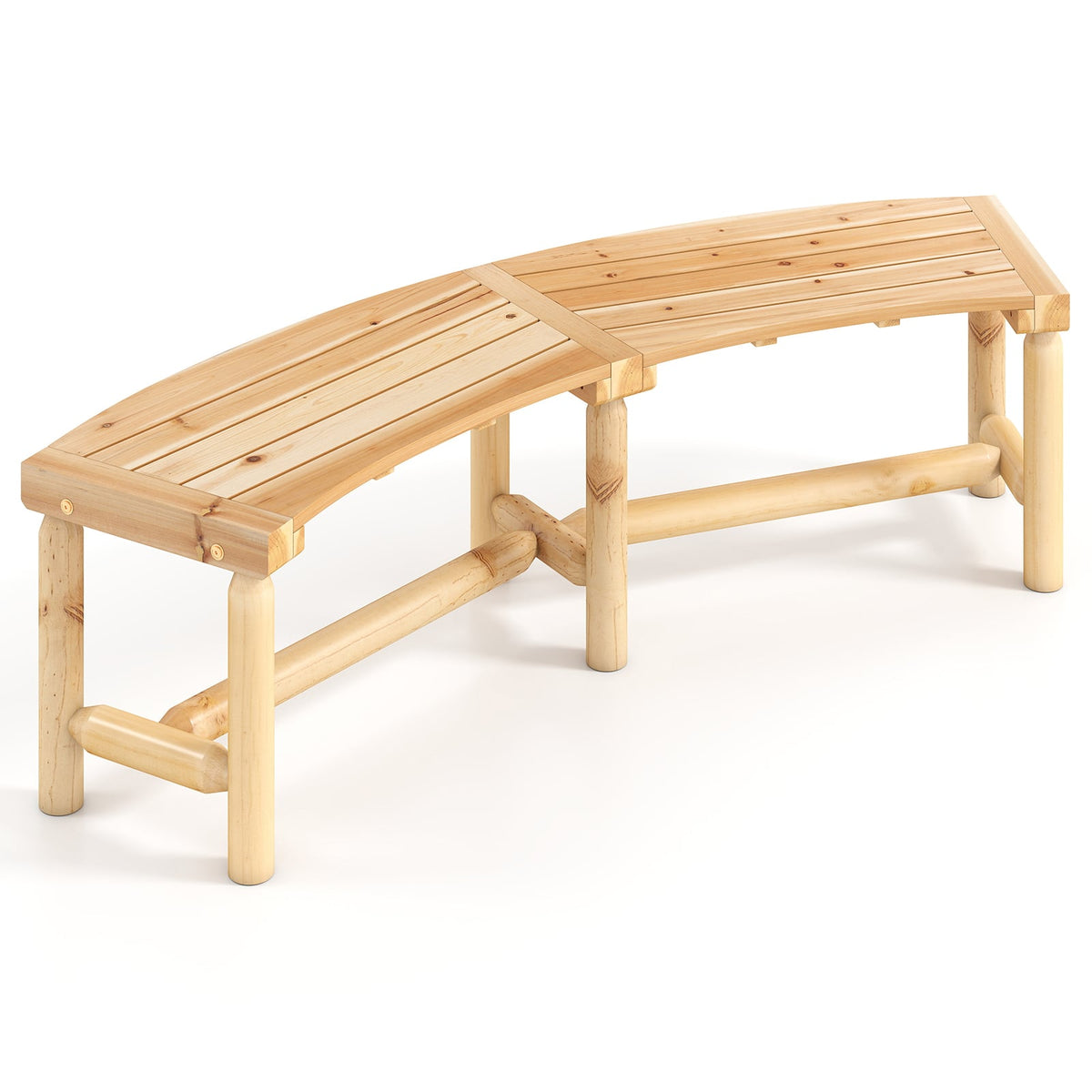 Patio Curved Bench Solid Wood Fire Pit Bench Outdoor Backless Loveseat-Natural-Outdoor Benches-DECOROLALA