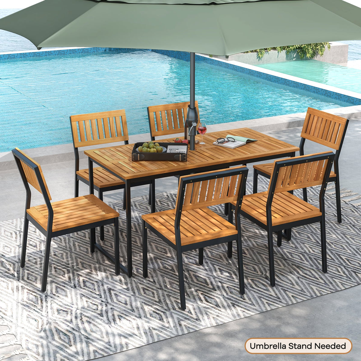 Patio Dining Chair Set of 2 with Metal and Acacia Wood Frame-Dining Chairs-DECOROLALA