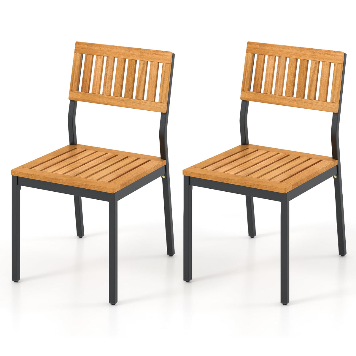 Patio Dining Chair Set of 2 with Metal and Acacia Wood Frame-Dining Chairs-DECOROLALA