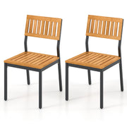 Patio Dining Chair Set of 2 with Metal and Acacia Wood Frame-Dining Chairs-DECOROLALA
