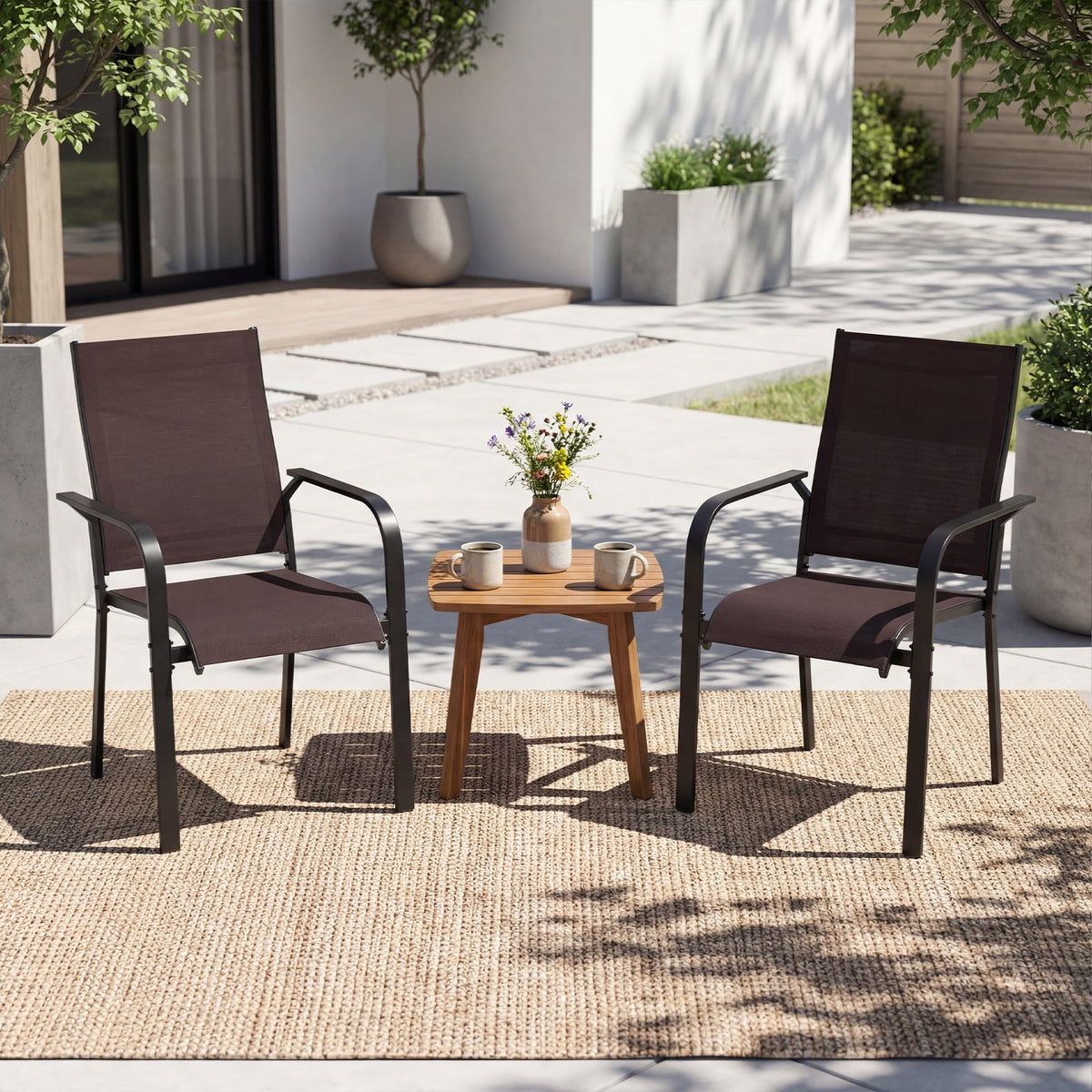 Patio Dining Chairs Set of 2/4/6 Stackable Outdoor Armchairs-Set of 2-Patio Dining Chairs-DECOROLALA