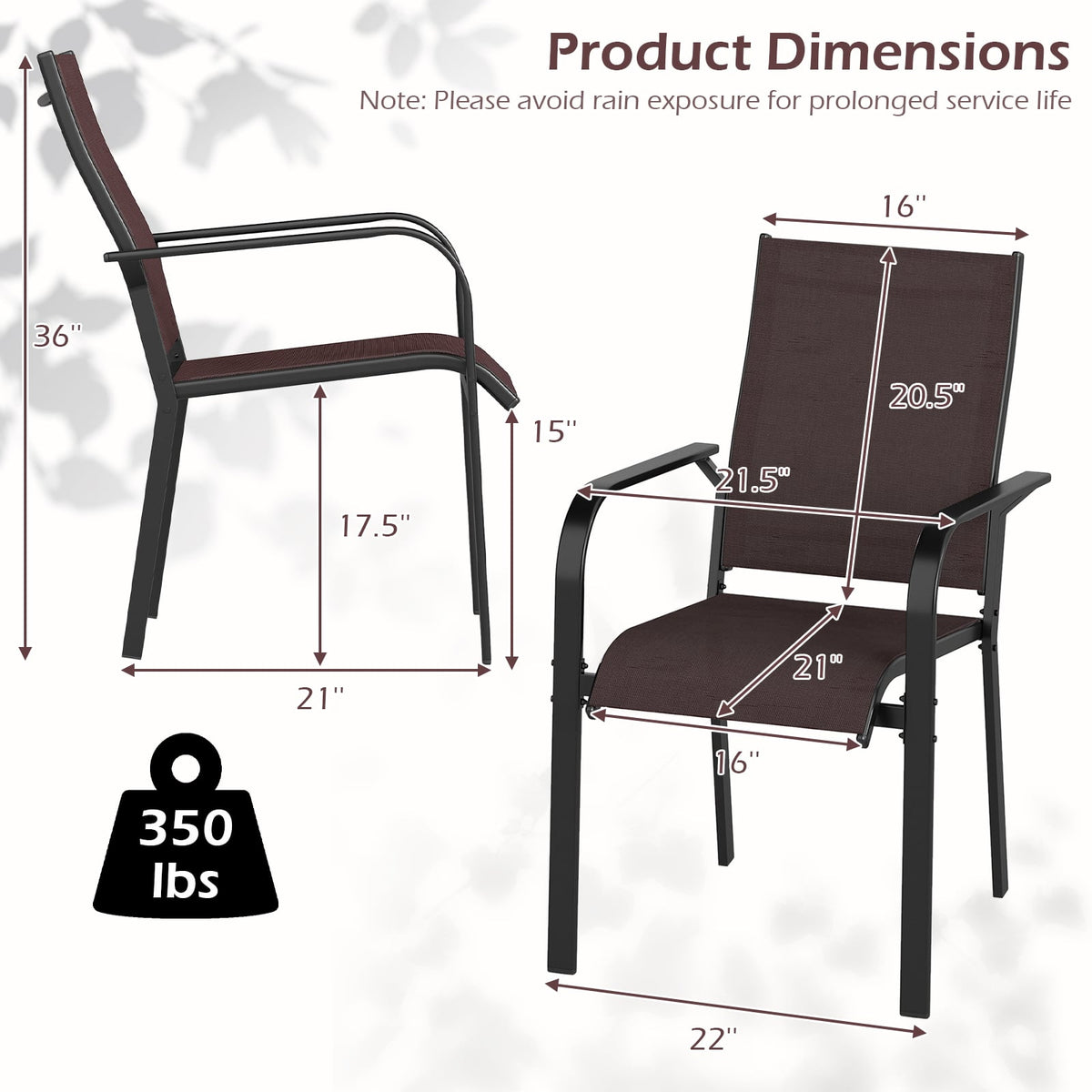Patio Dining Chairs Set of 2/4/6 Stackable Outdoor Armchairs-Set of 2-Patio Dining Chairs-DECOROLALA