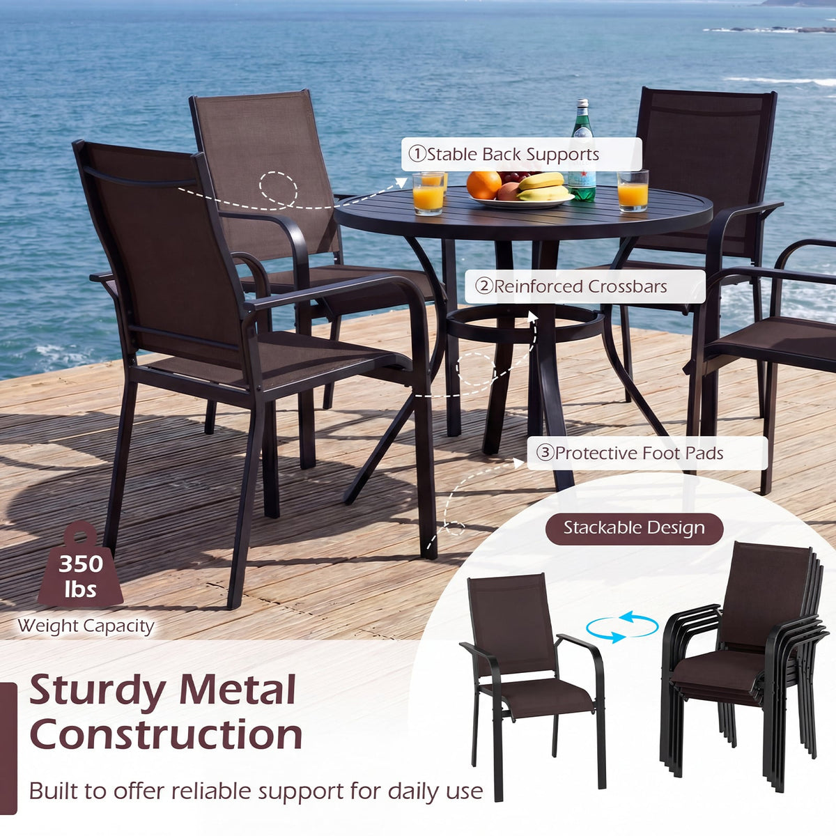Patio Dining Chairs Set of 2/4/6 Stackable Outdoor Armchairs-Set of 2-Patio Dining Chairs-DECOROLALA