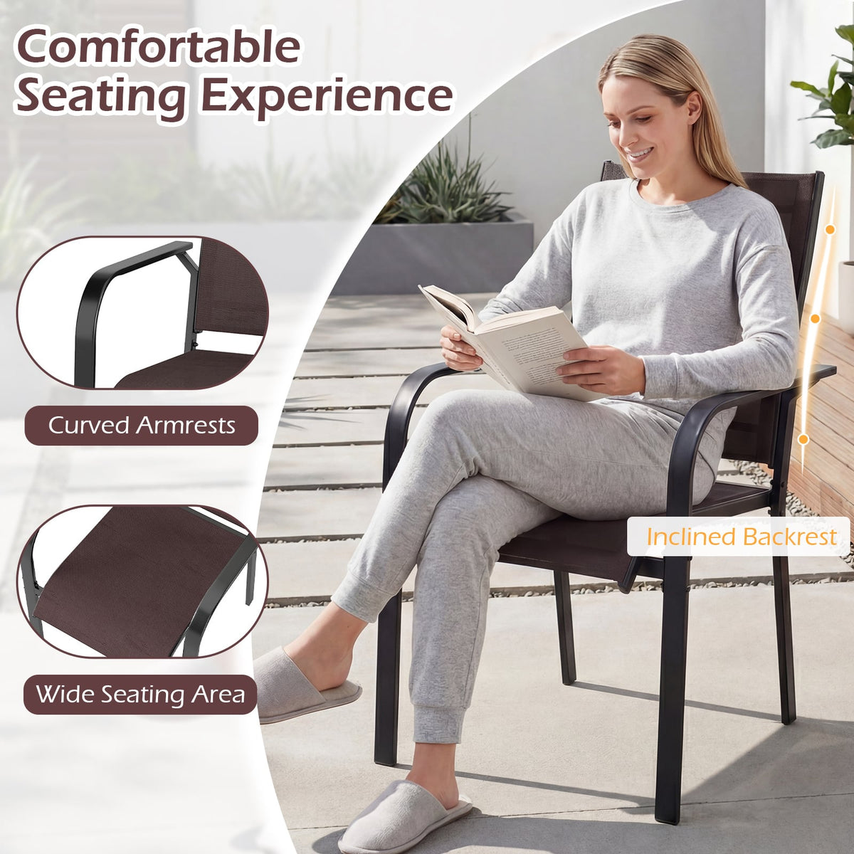 Patio Dining Chairs Set of 2/4/6 Stackable Outdoor Armchairs-Set of 2-Patio Dining Chairs-DECOROLALA