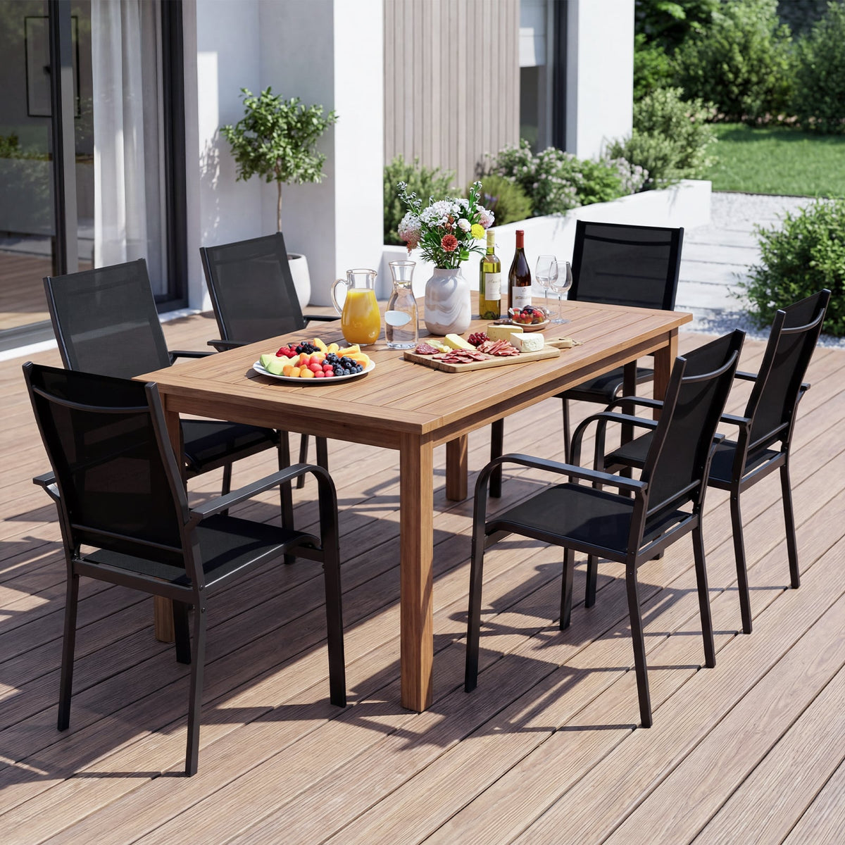 Patio Dining Chairs Set of 2/4/6 Stackable Outdoor Armchairs with Metal Frame-Set of 2-Patio Dining Chairs-DECOROLALA