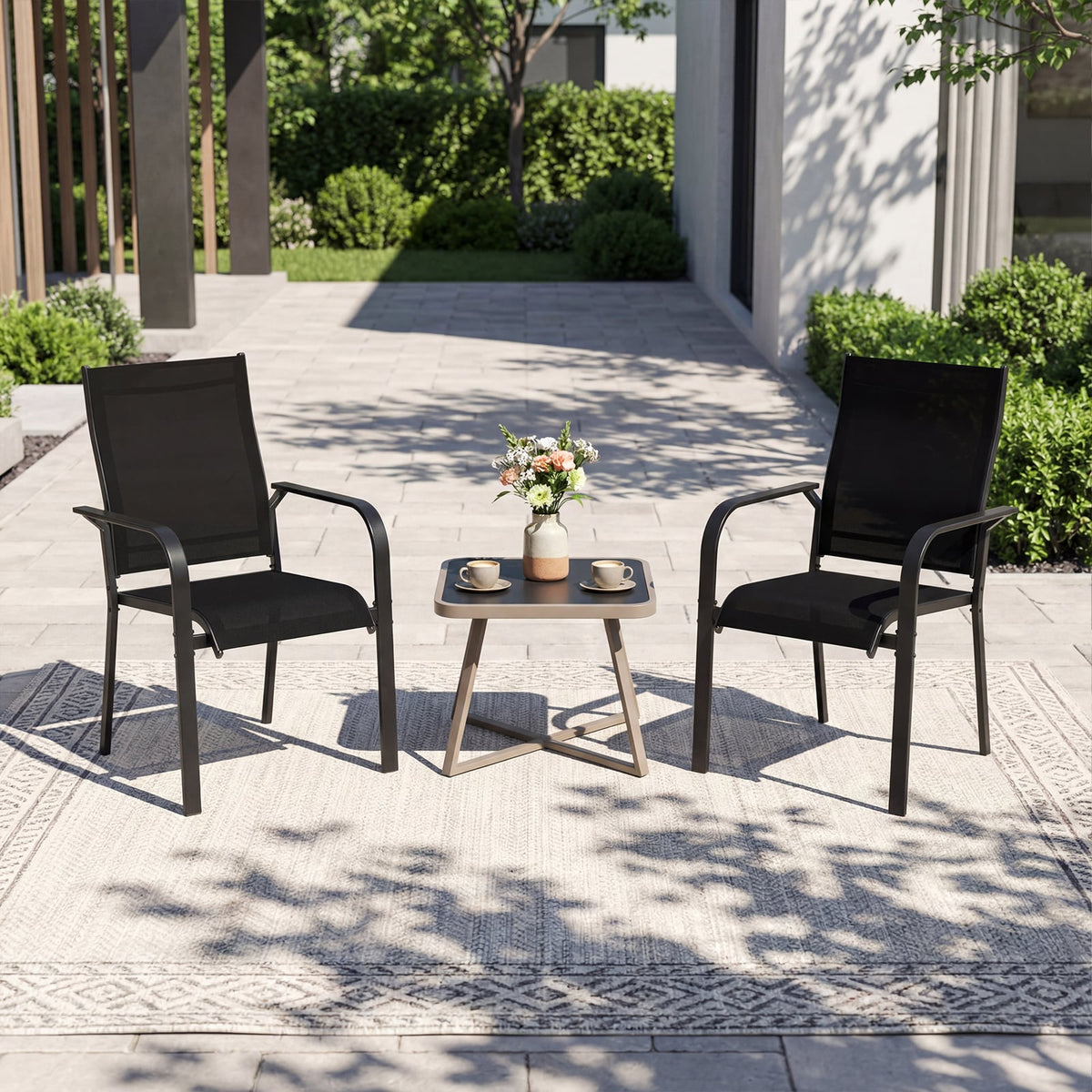Patio Dining Chairs Set of 2/4/6 Stackable Outdoor Armchairs with Metal Frame-Set of 2-Patio Dining Chairs-DECOROLALA