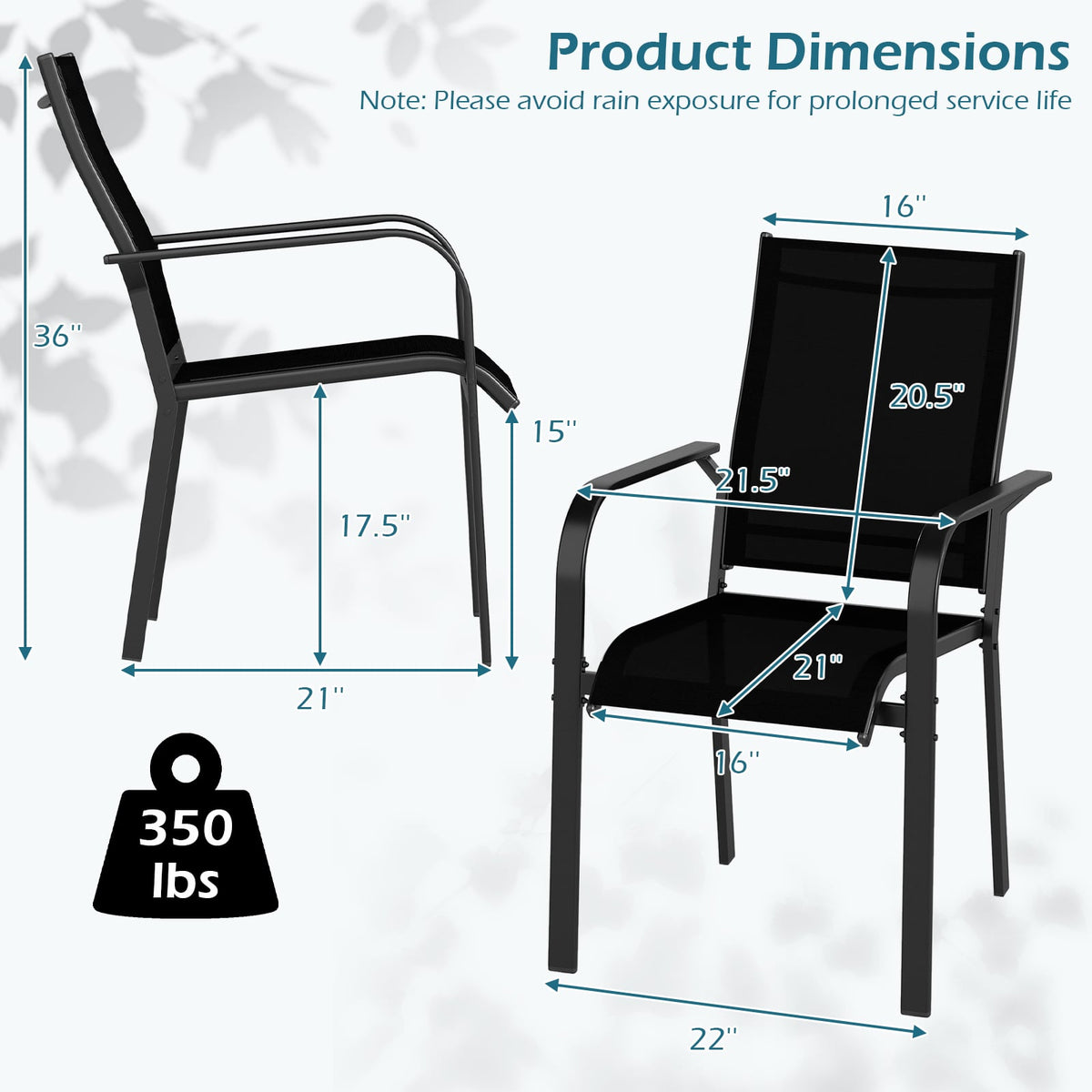 Patio Dining Chairs Set of 2/4/6 Stackable Outdoor Armchairs with Metal Frame-Set of 2-Patio Dining Chairs-DECOROLALA