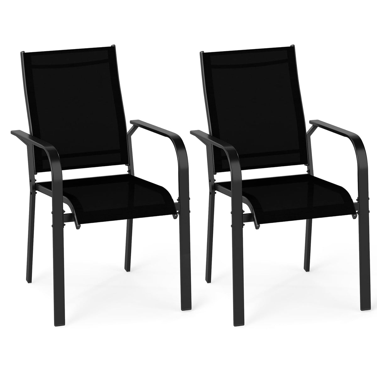 Patio Dining Chairs Set of 2/4/6 Stackable Outdoor Armchairs with Metal Frame-Set of 2-Patio Dining Chairs-DECOROLALA