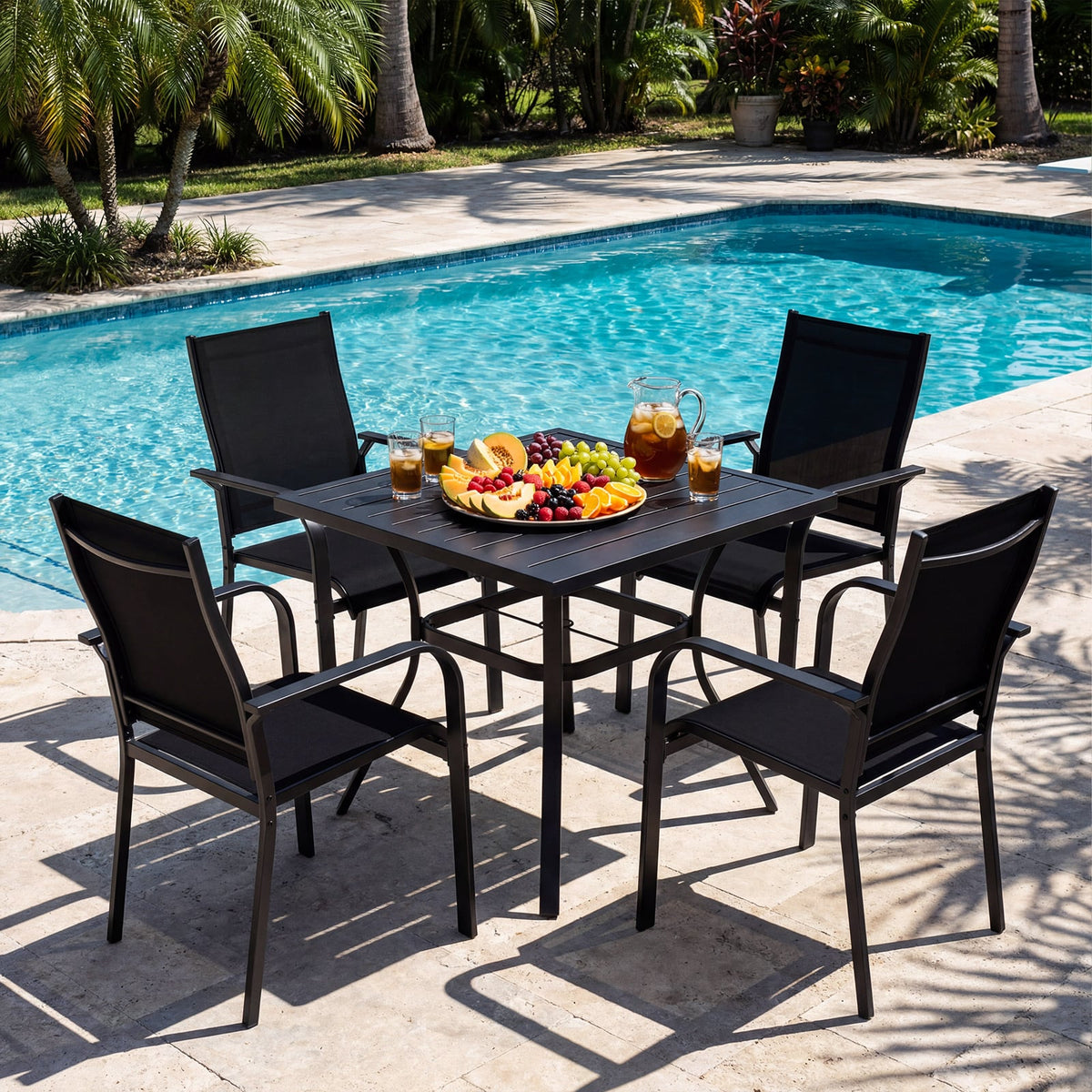 Patio Dining Chairs Set of 2/4/6 Stackable Outdoor Armchairs with Metal Frame-Set of 4-Patio Dining Chairs-DECOROLALA
