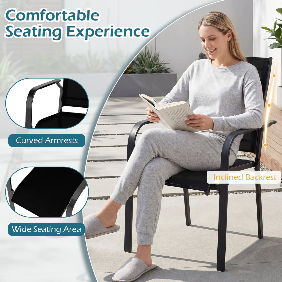Patio Dining Chairs Set of 2/4/6 Stackable Outdoor Armchairs with Metal Frame-Set of 4-Patio Dining Chairs-DECOROLALA
