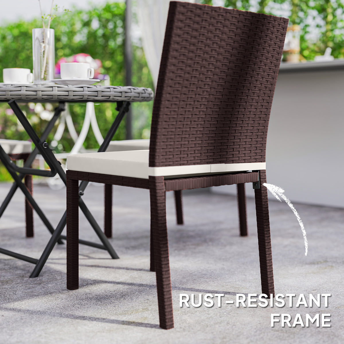 Patio Dining Chairs Set of 4 - Beige Wicker-Patio Dining Chairs-DECOROLALA