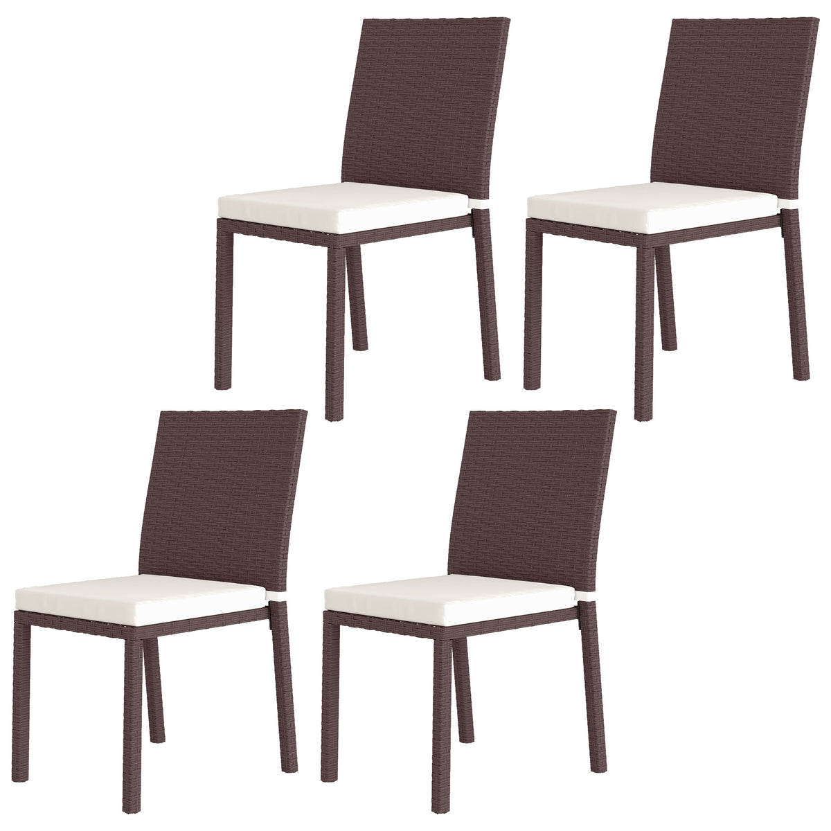 Patio Dining Chairs Set of 4 - Beige Wicker-Patio Dining Chairs-DECOROLALA