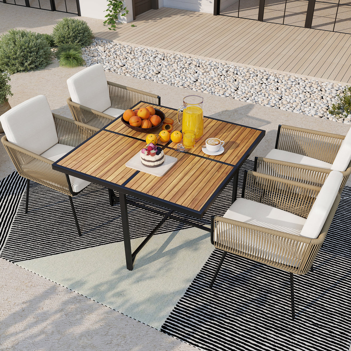 Patio Dining Chairs Set of 4 Bistro Well-Woven Rattan Chairs-White-Patio Dining Chairs-DECOROLALA