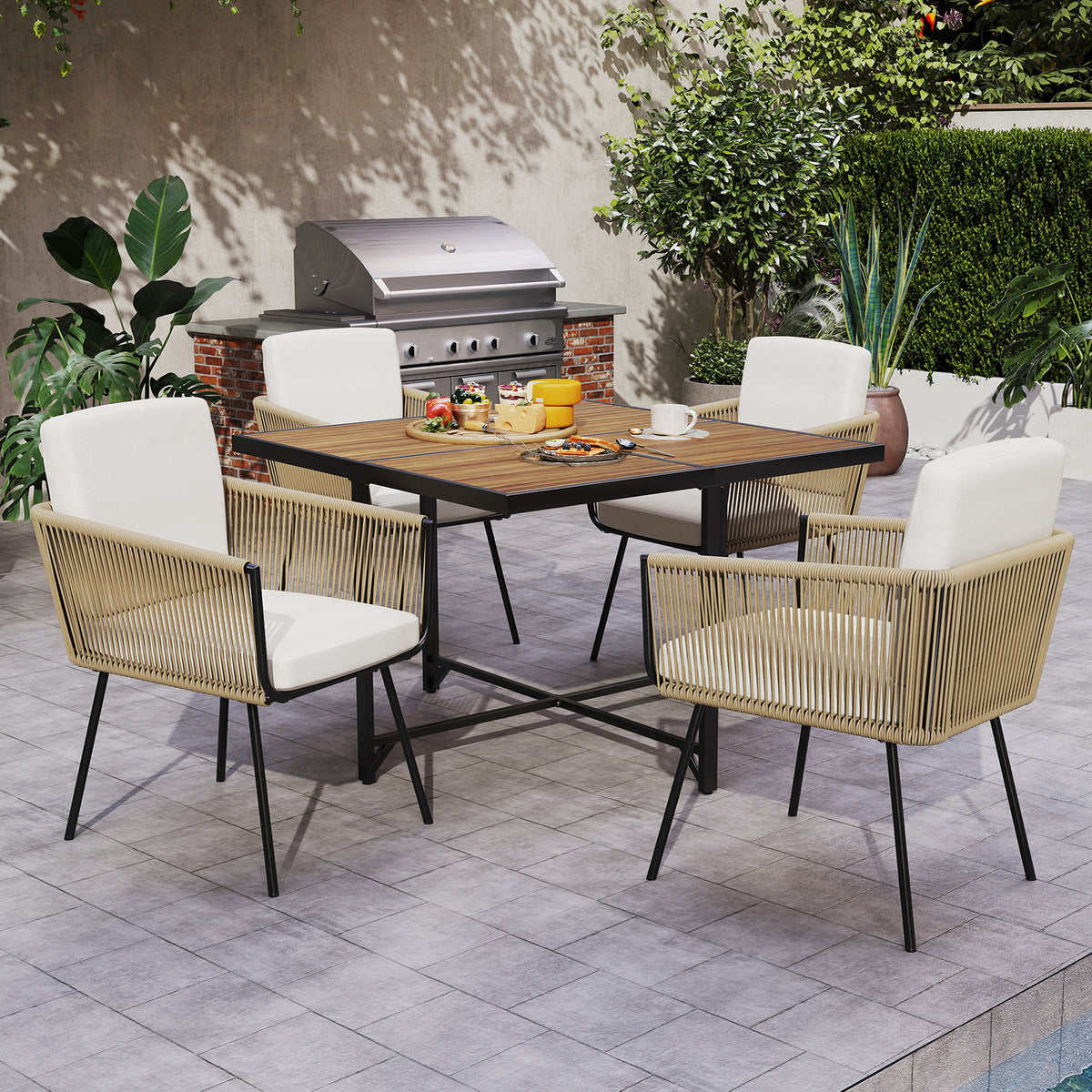 Patio Dining Chairs Set of 4 Bistro Well-Woven Rattan Chairs-White-Patio Dining Chairs-DECOROLALA