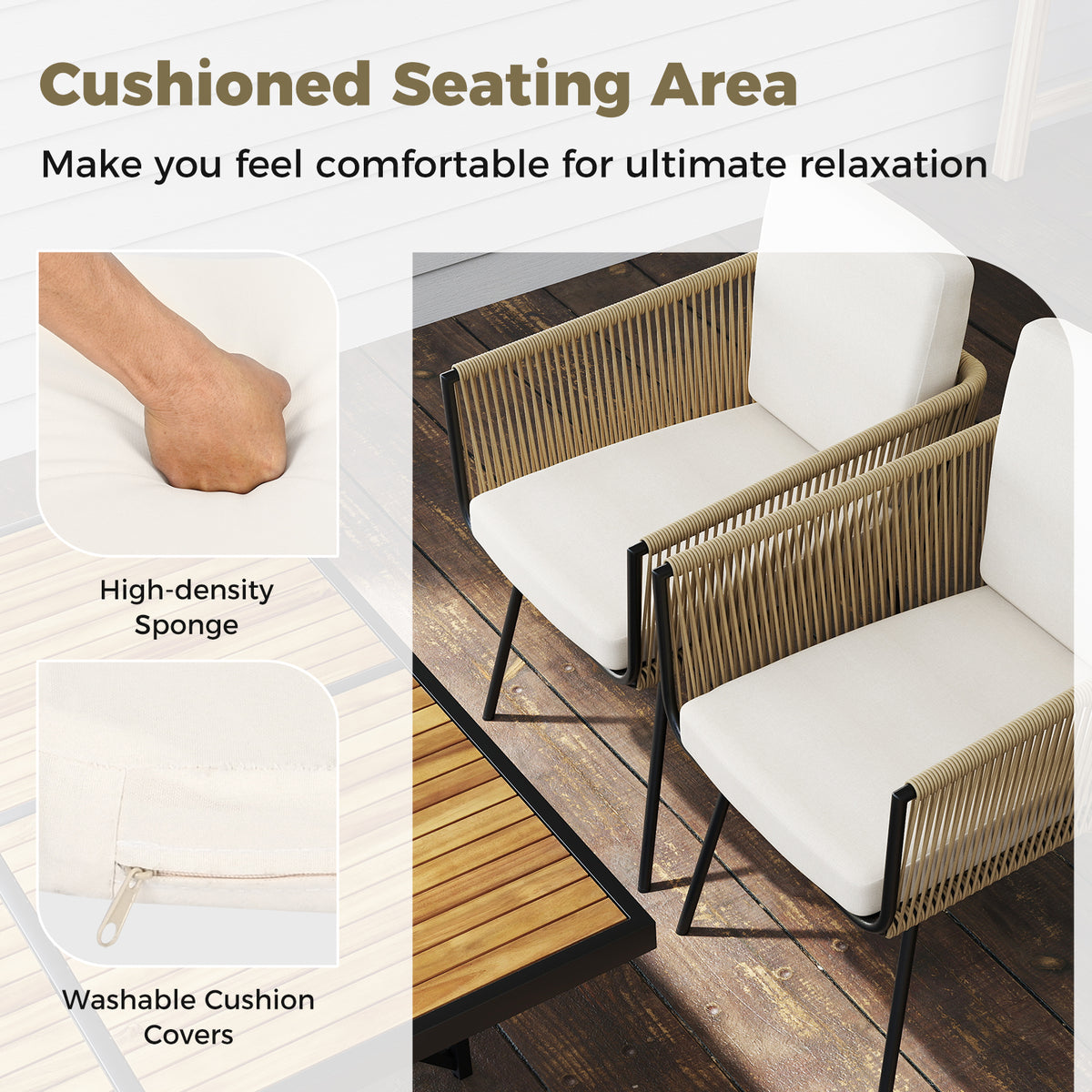 Patio Dining Chairs Set of 4 Bistro Well-Woven Rattan Chairs-White-Patio Dining Chairs-DECOROLALA