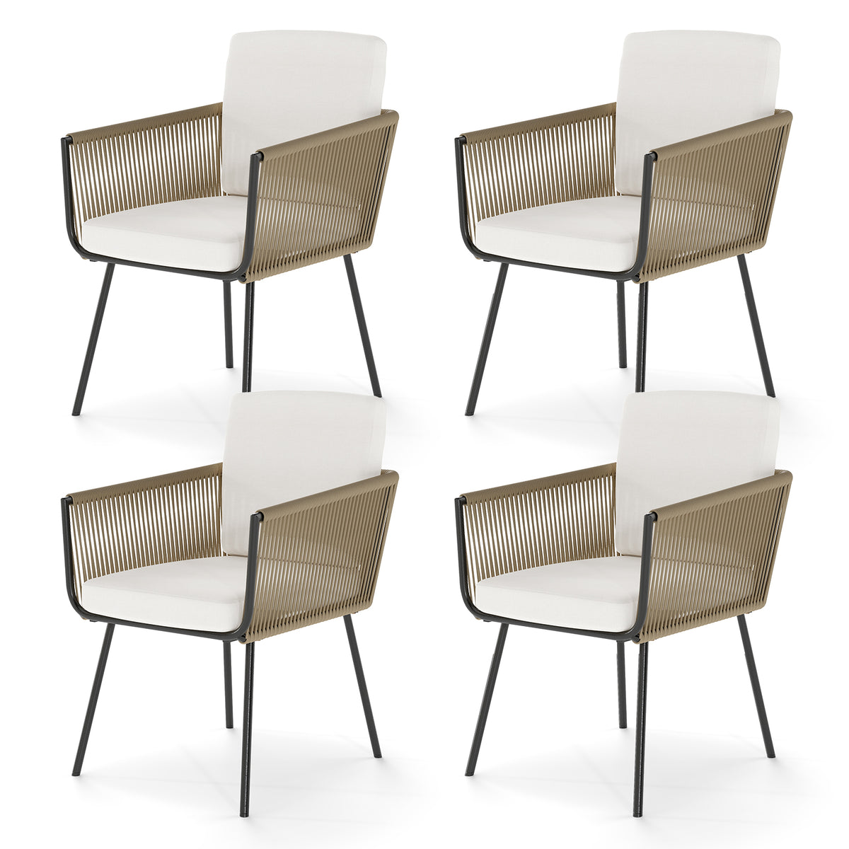 Patio Dining Chairs Set of 4 Bistro Well-Woven Rattan Chairs-White-Patio Dining Chairs-DECOROLALA