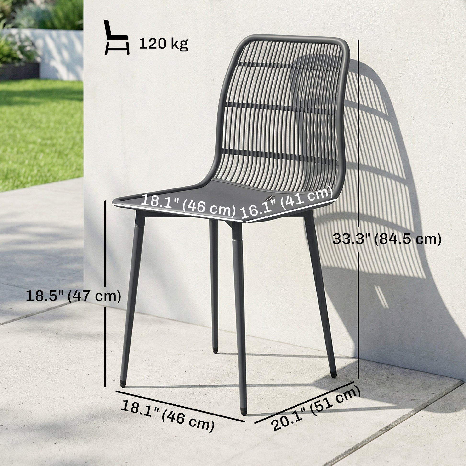 Patio Dining Chairs Set of 4 - Grey-DECOROLALA