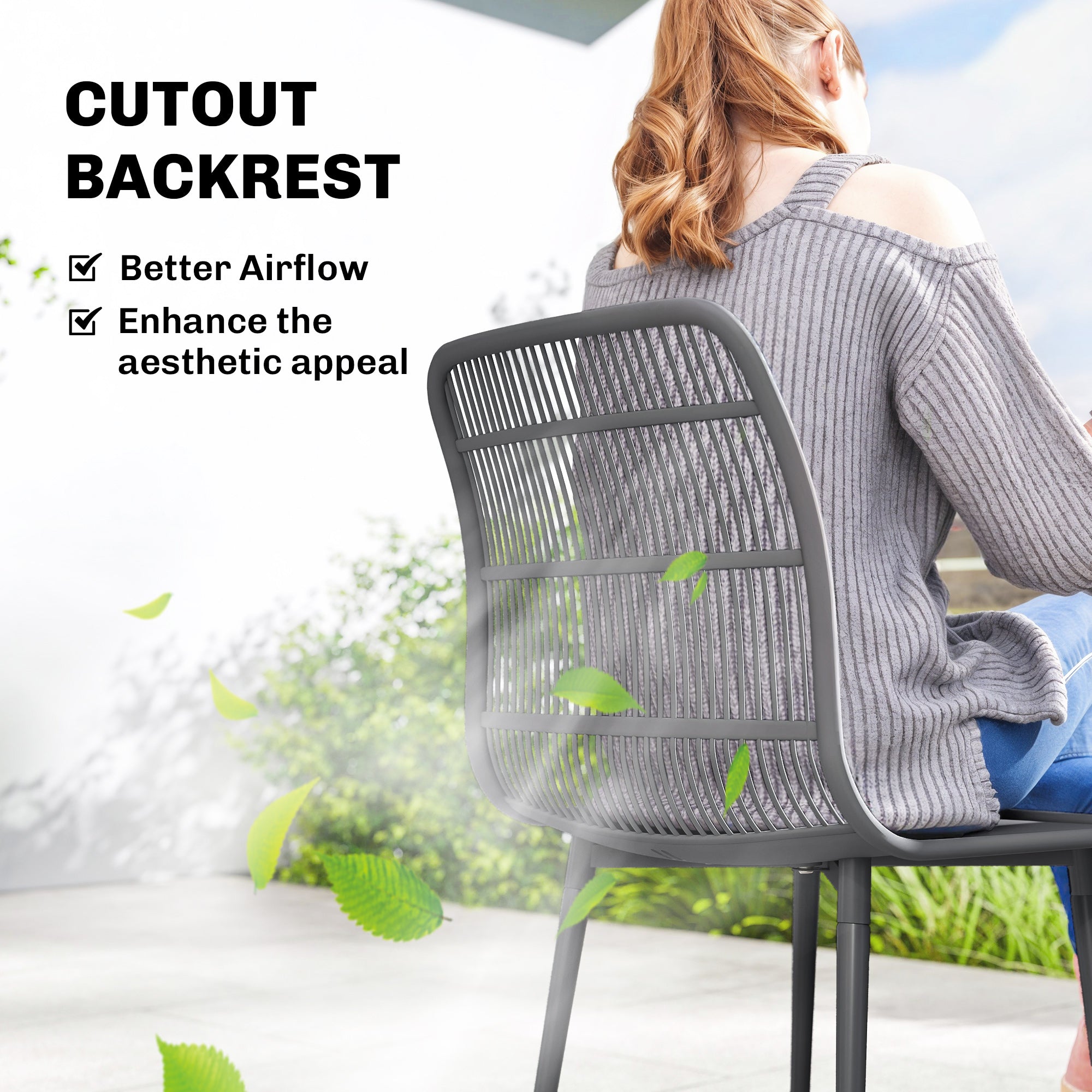Patio Dining Chairs Set of 4 - Grey-DECOROLALA