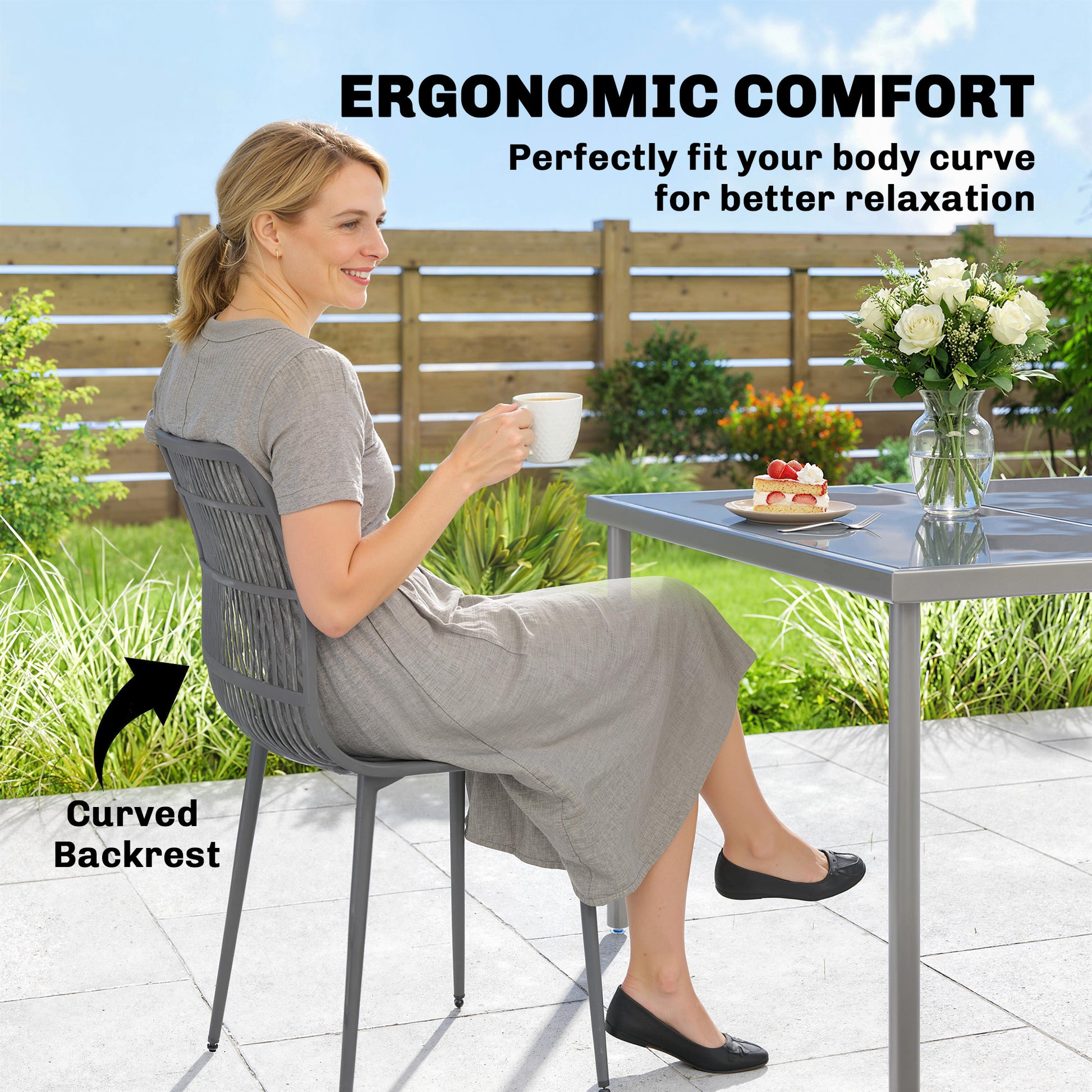 Patio Dining Chairs Set of 4 - Grey-DECOROLALA