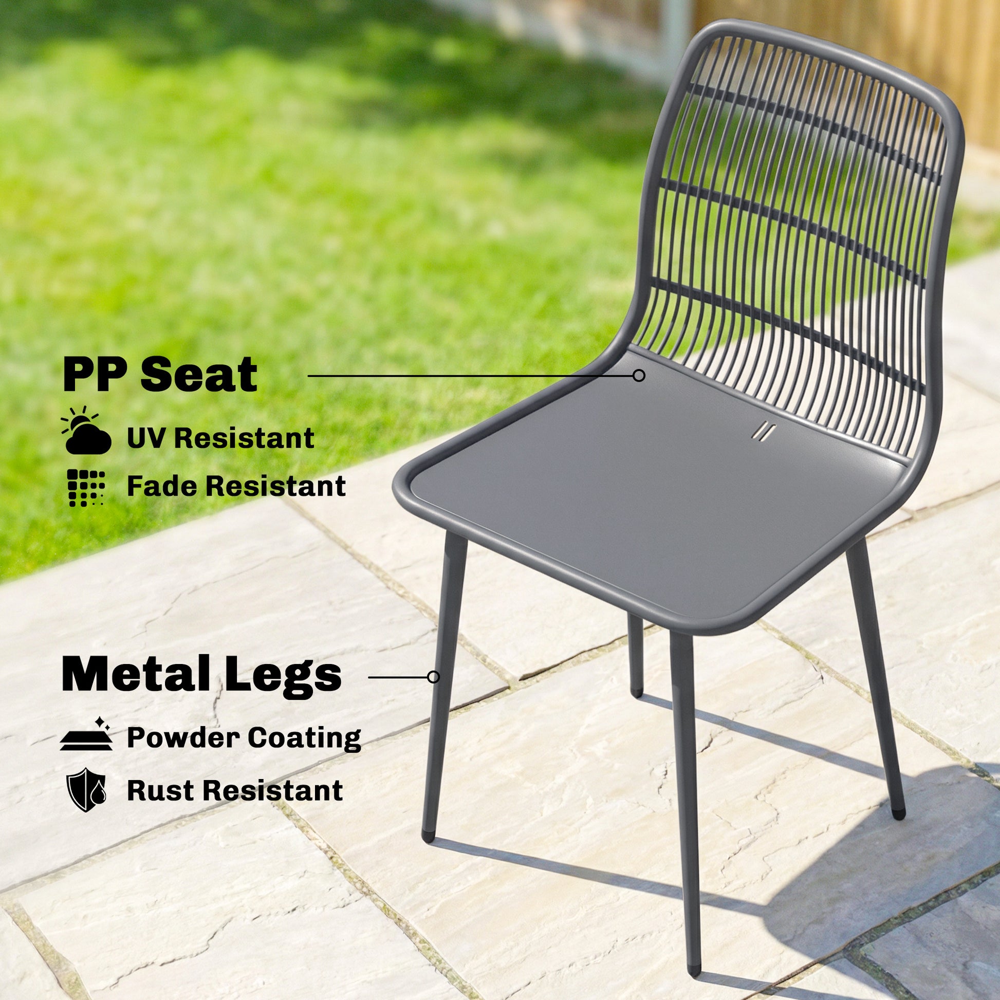 Patio Dining Chairs Set of 4 - Grey-DECOROLALA
