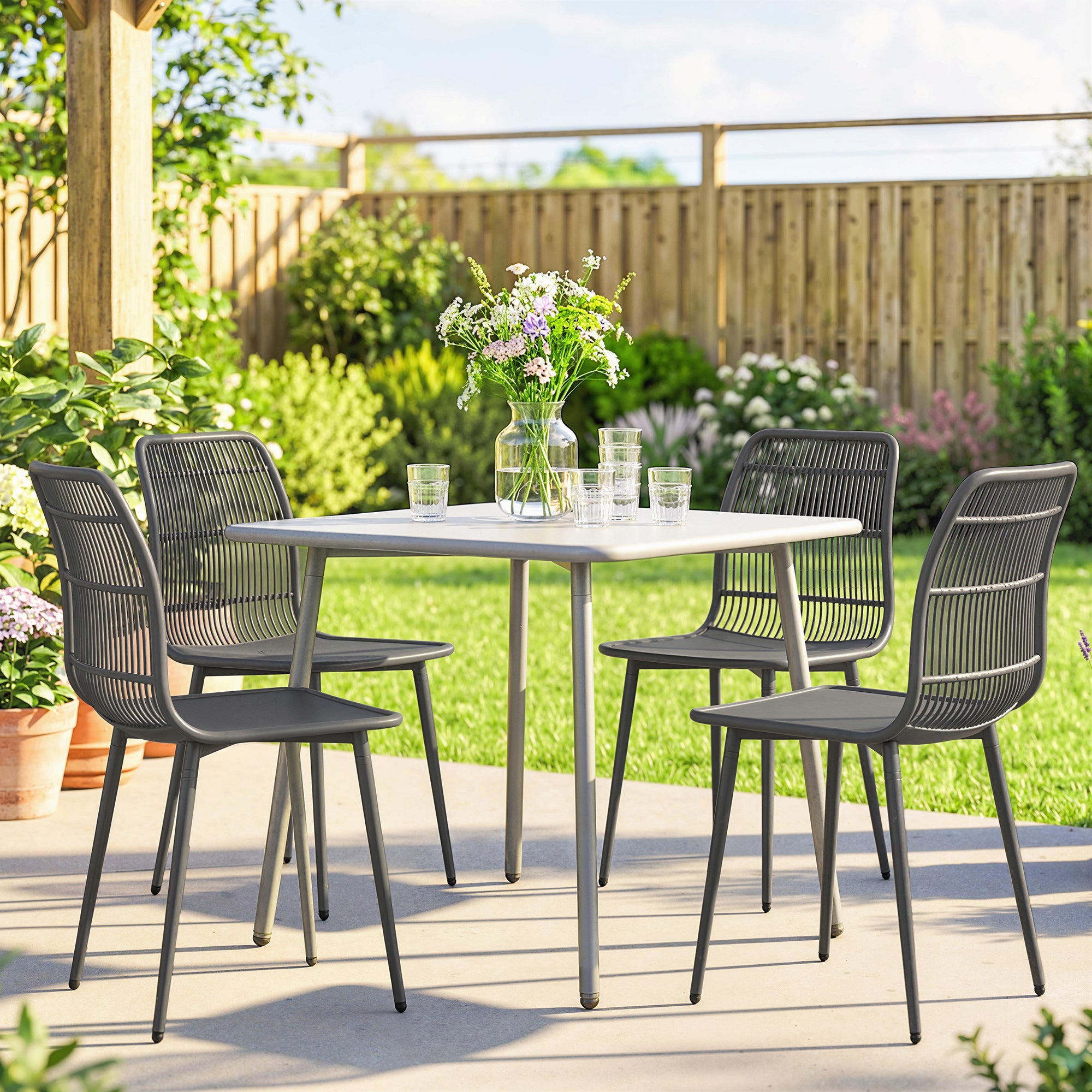 Patio Dining Chairs Set of 4 - Grey-DECOROLALA
