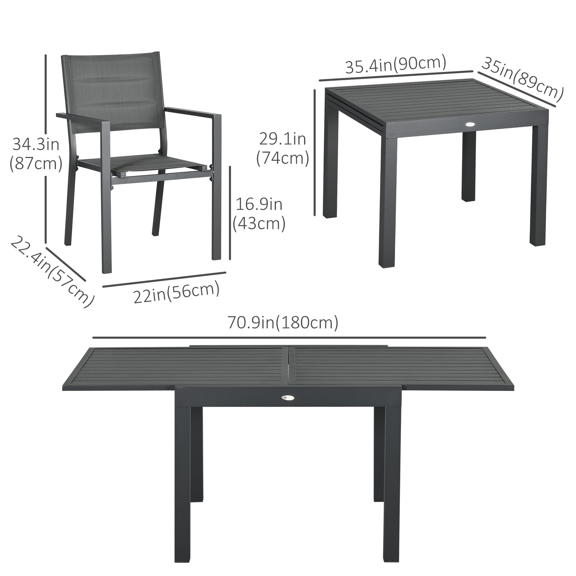 Patio Dining Set 6 Expandable Table Dark Grey-DECOROLALA