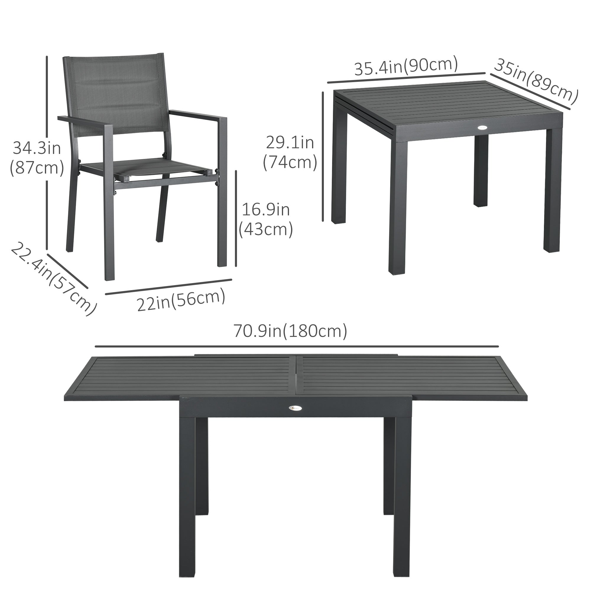 Patio Dining Set 6 Expandable Table Dark Grey-DECOROLALA