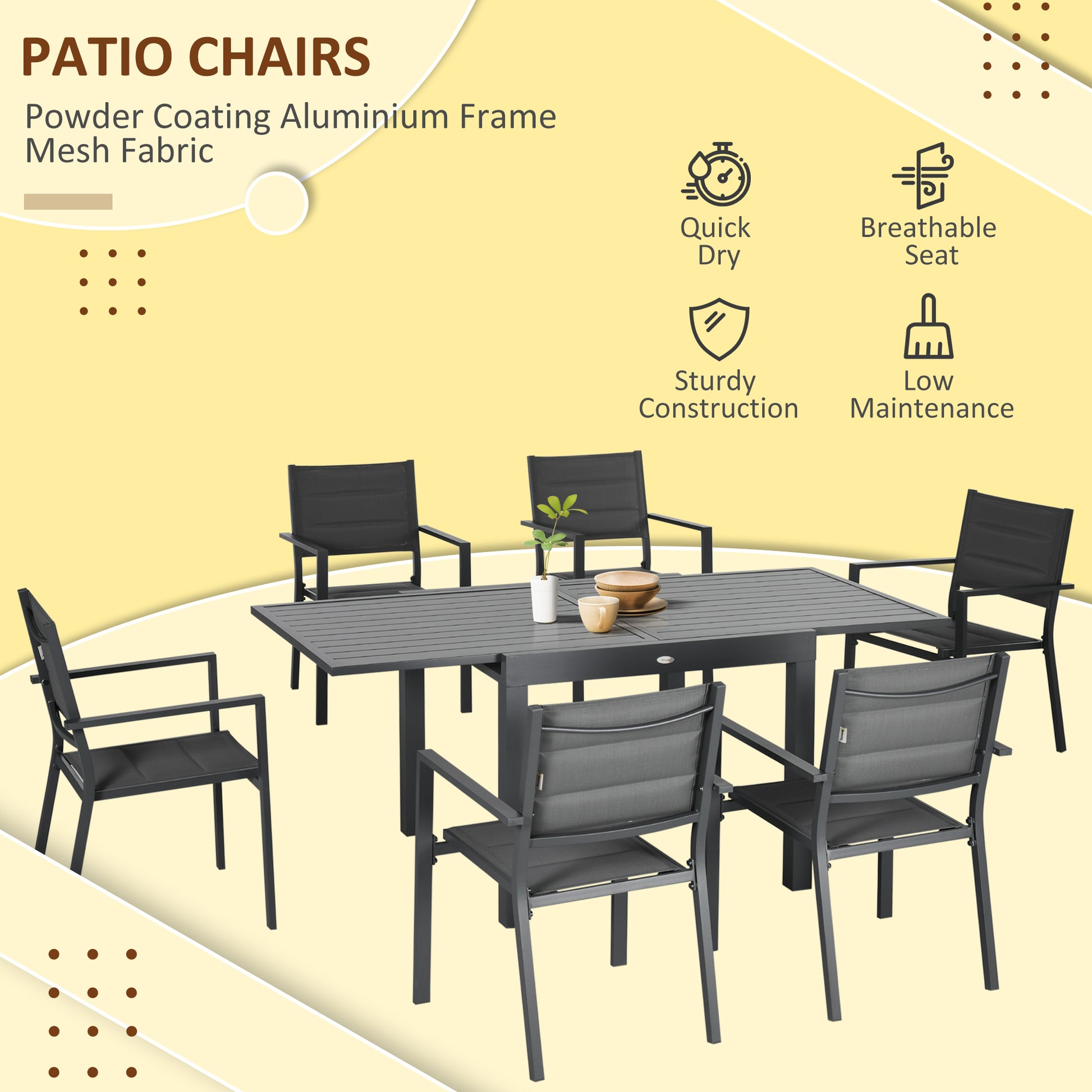 Patio Dining Set 6 Expandable Table Dark Grey-DECOROLALA