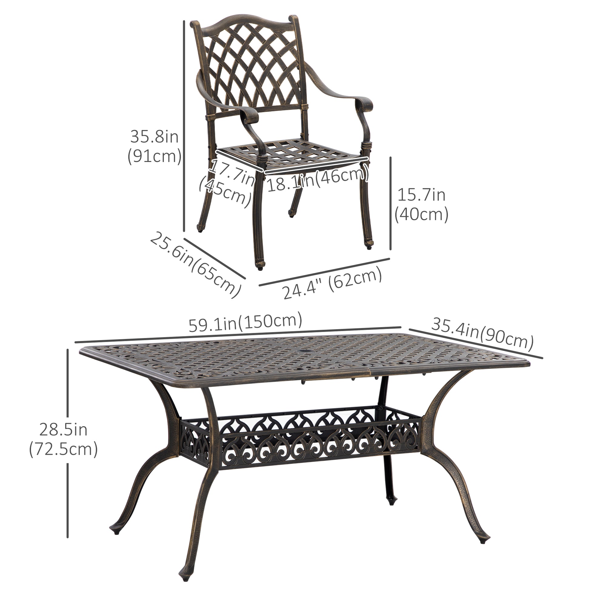 Patio Dining Set 7 Piece - Khaki Cast Aluminum-DECOROLALA