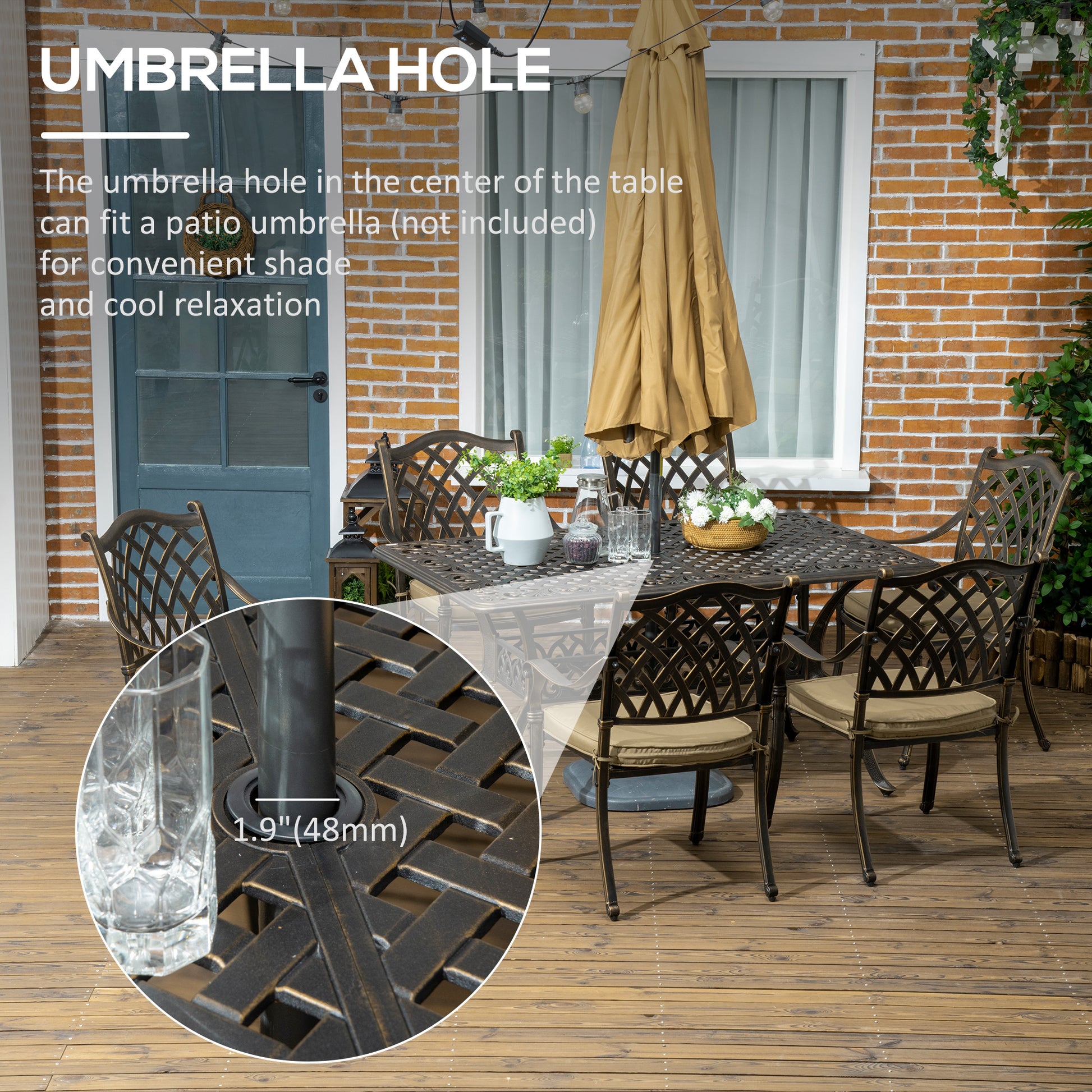 Patio Dining Set 7 Piece - Khaki Cast Aluminum-DECOROLALA